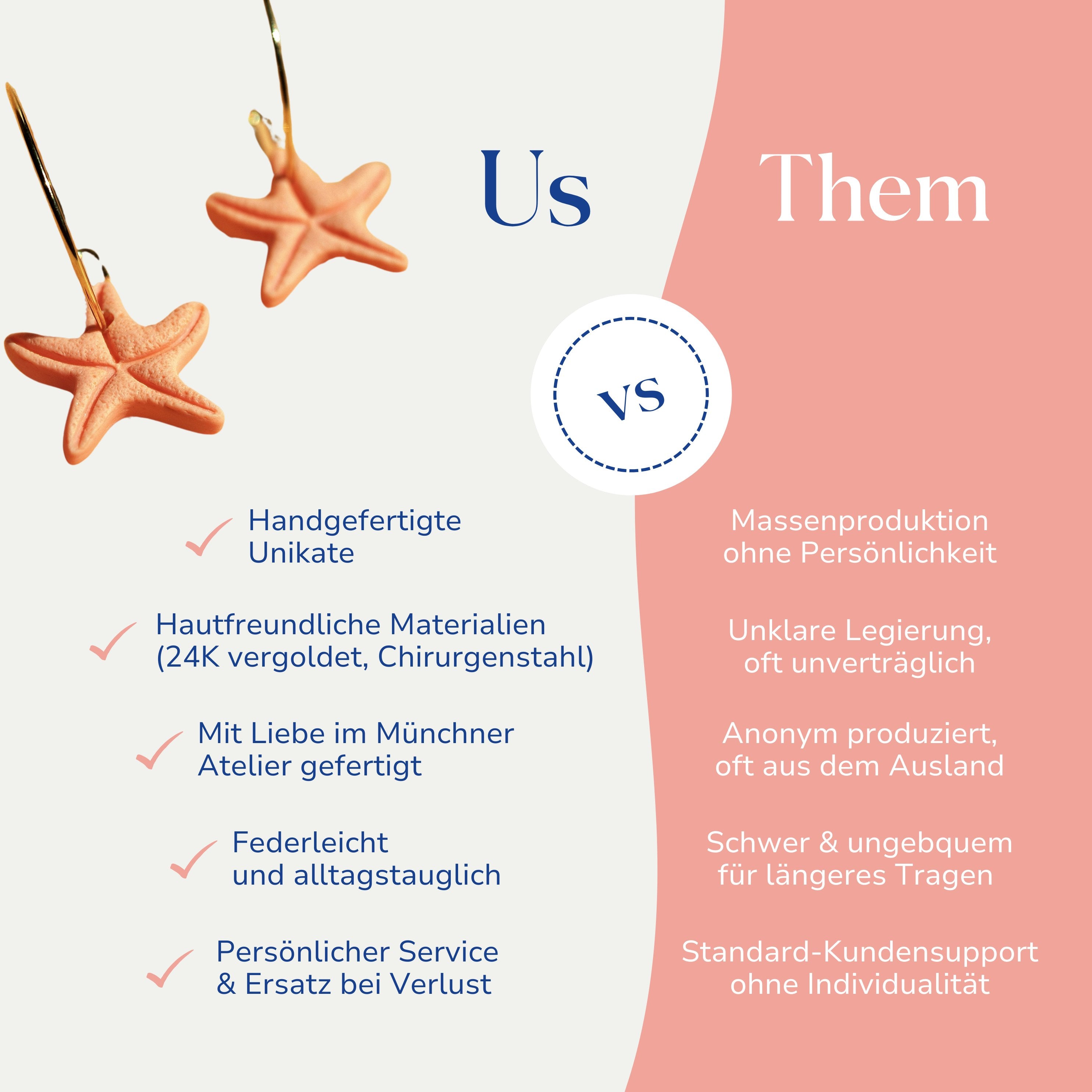 Vergleich zwischen Seestern Creolen 18k vergoldet von Santoclay und herkömmlichem Modeschmuck