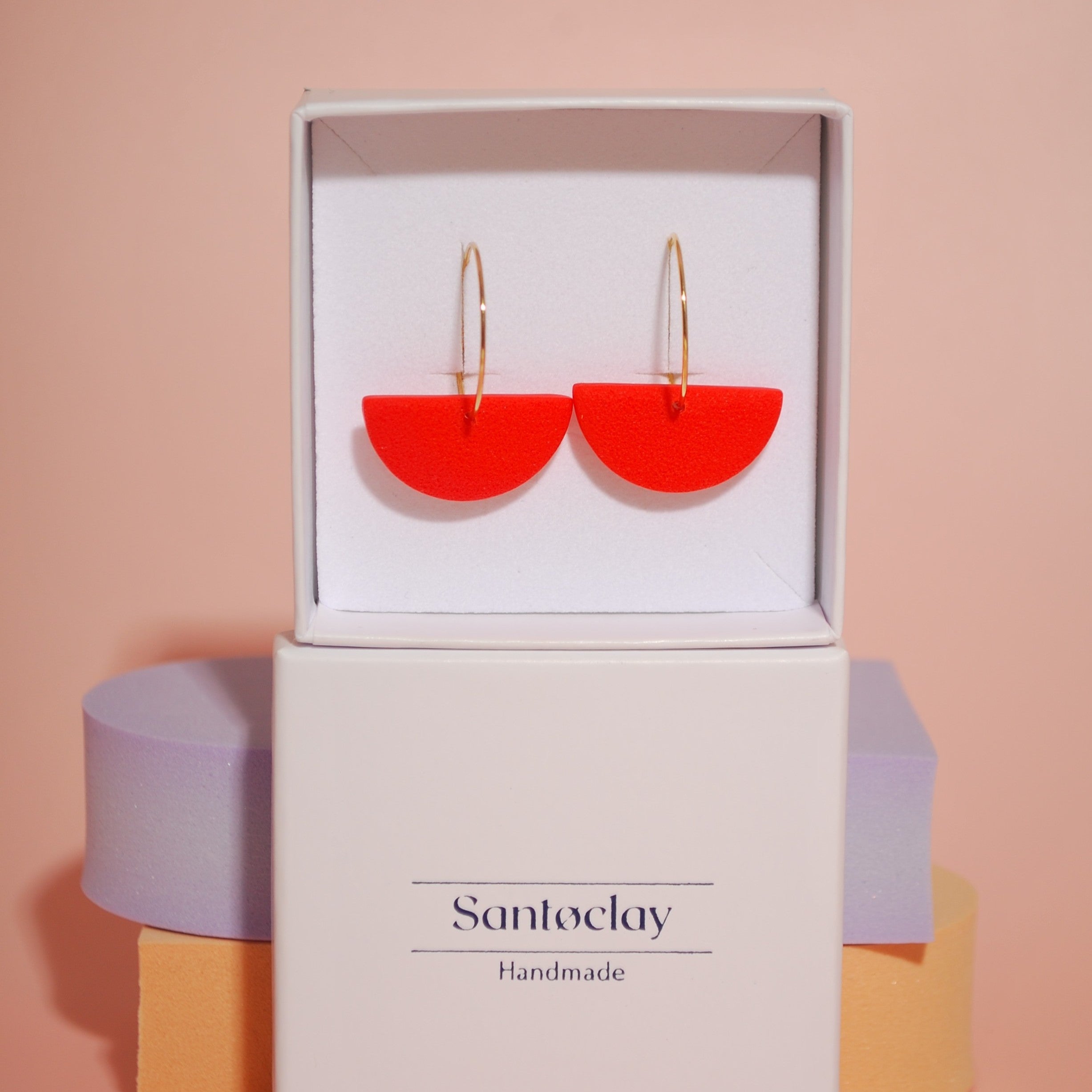 Bunte Creolen in Orange– handgefertigt & leicht aus Polymerton-Schmuck-Box