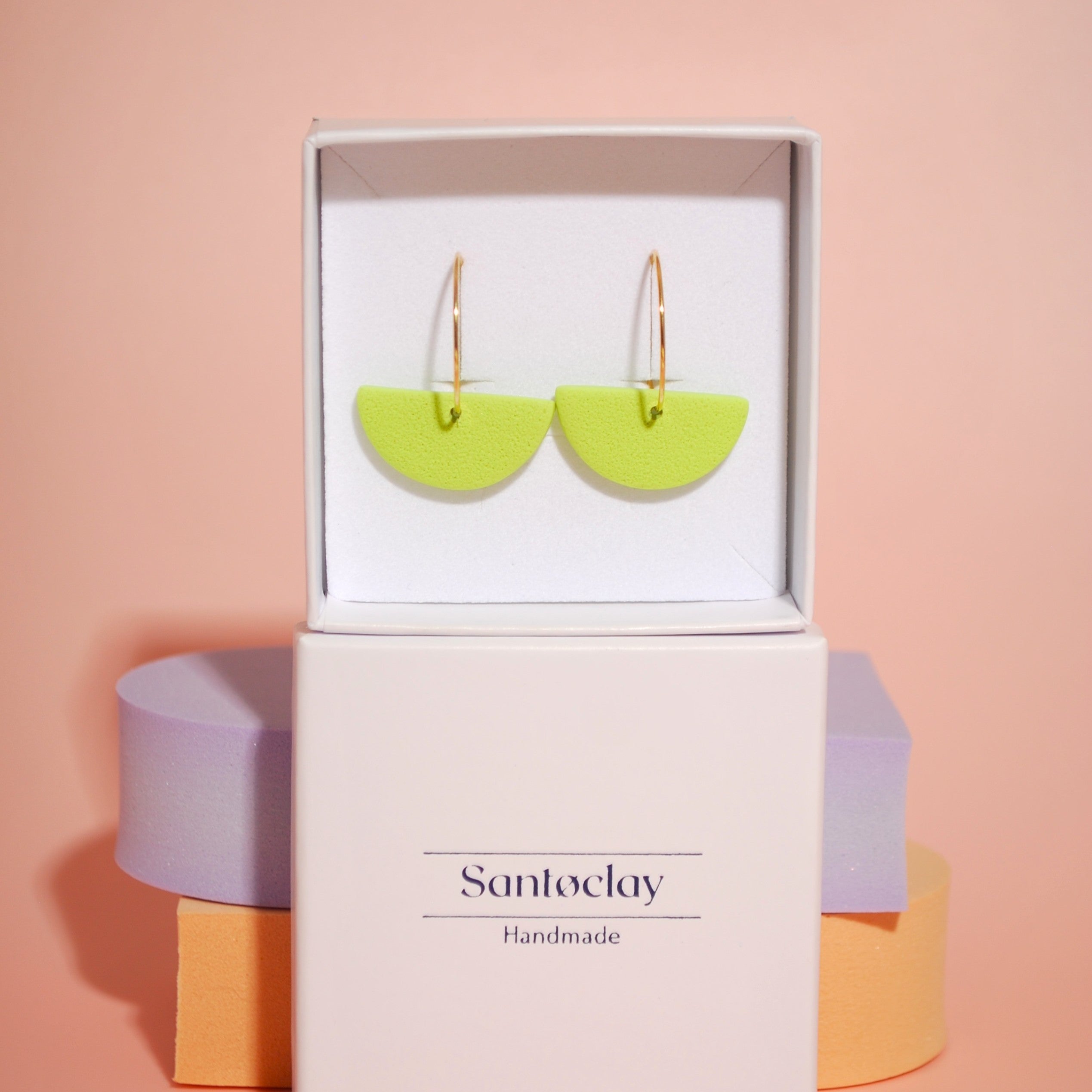 Bunte Creolen in Lemon– handgefertigt & leicht aus Polymerton-Schmuck-Box