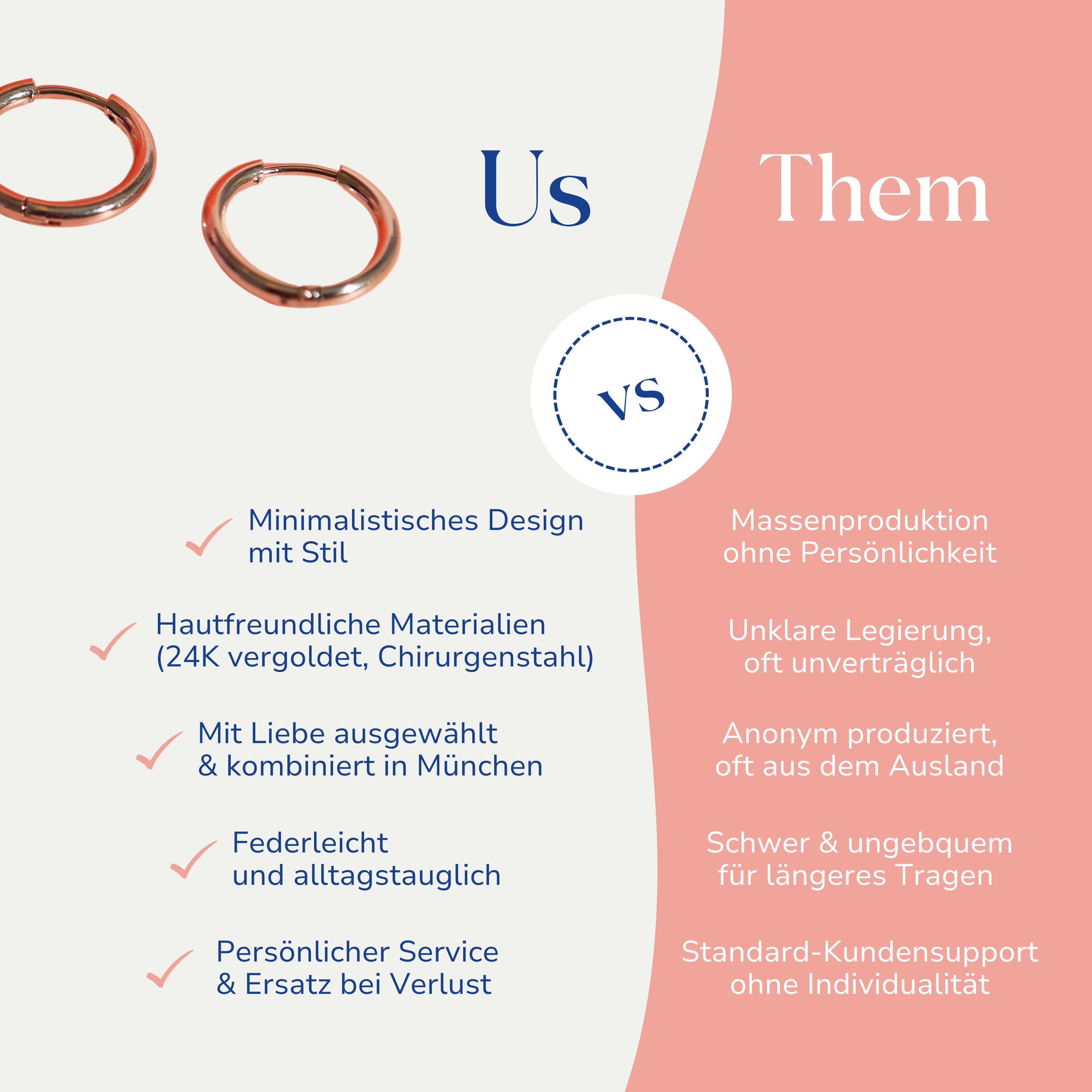 Vergleich zwischen vergoldeten Basic Creolen aus Edelstahl von Santoclay und herkömmlichem Modeschmuck