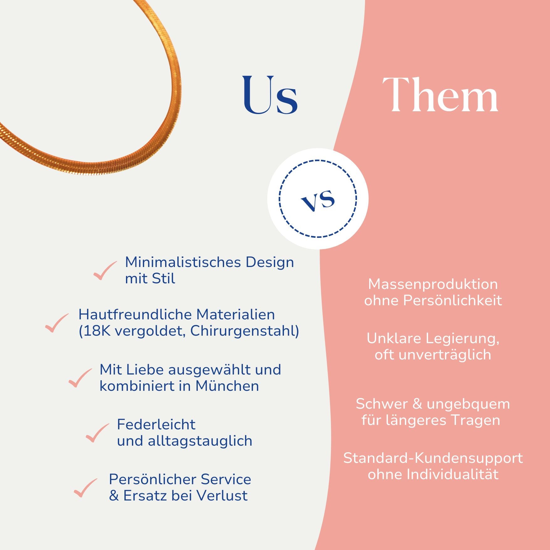 Vergleich zwischen der vergoldeten Basic Schlangenkette von Santoclay und herkömmlichem Modeschmuck