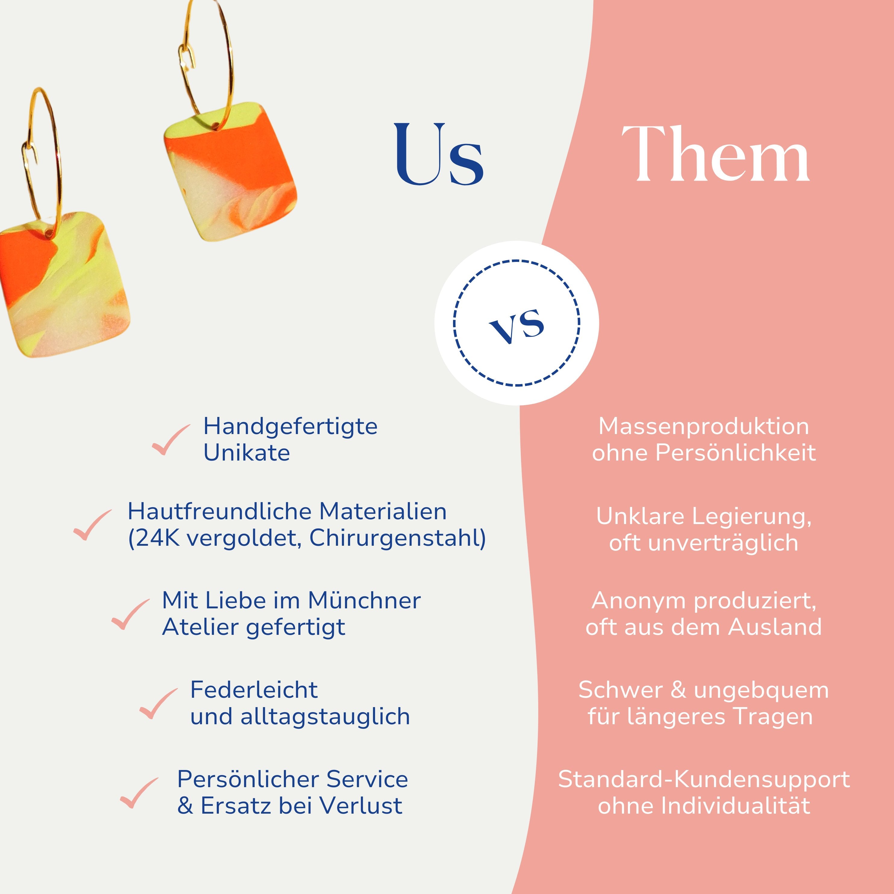 Vergleich zwischen bunten Creolen 18k vergoldet von Santoclay und herkömmlichem Modeschmuck