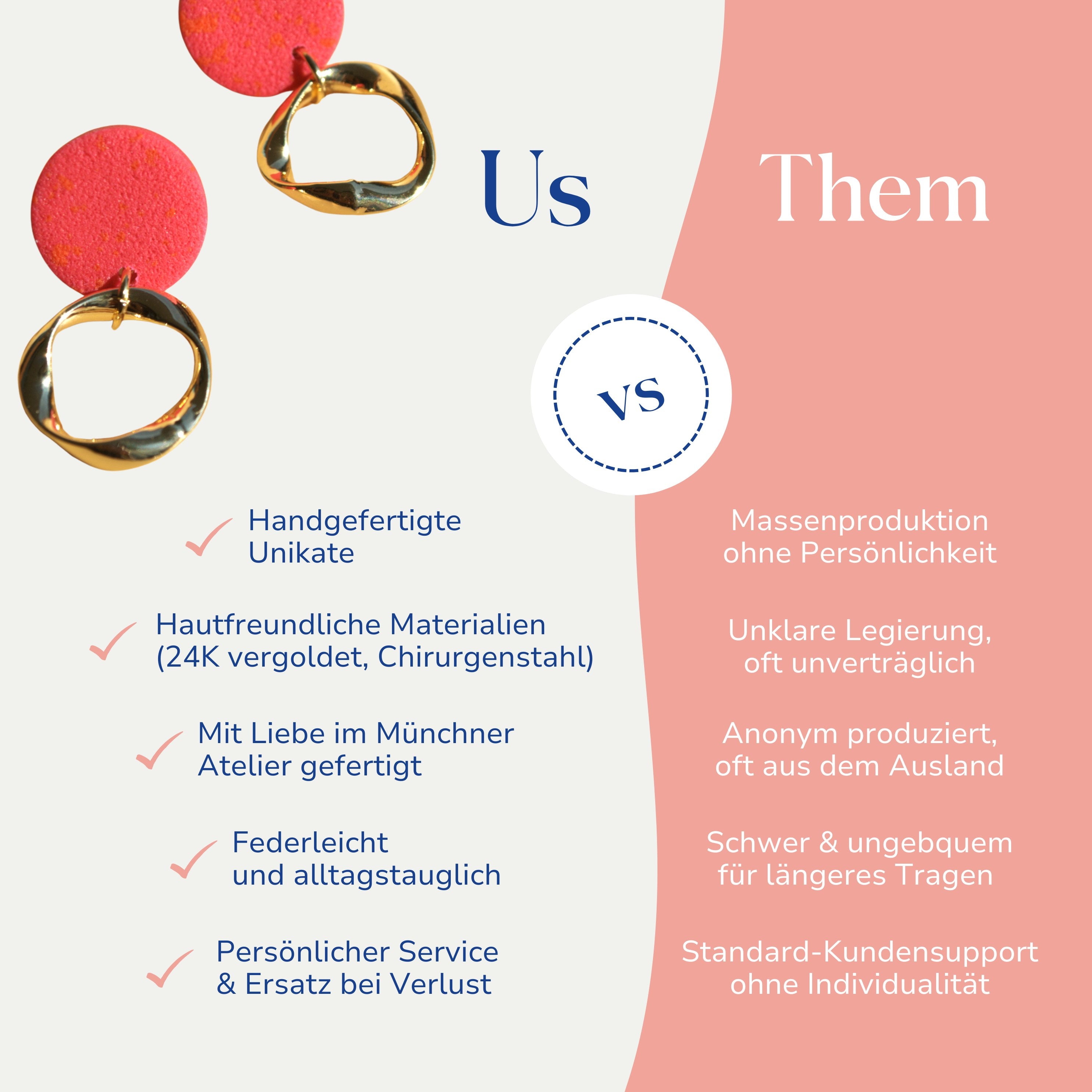 Vergleich zwischen bunten Ohrringen 24k vergoldet Linda von Santoclay und herkömmlichem Modeschmuck