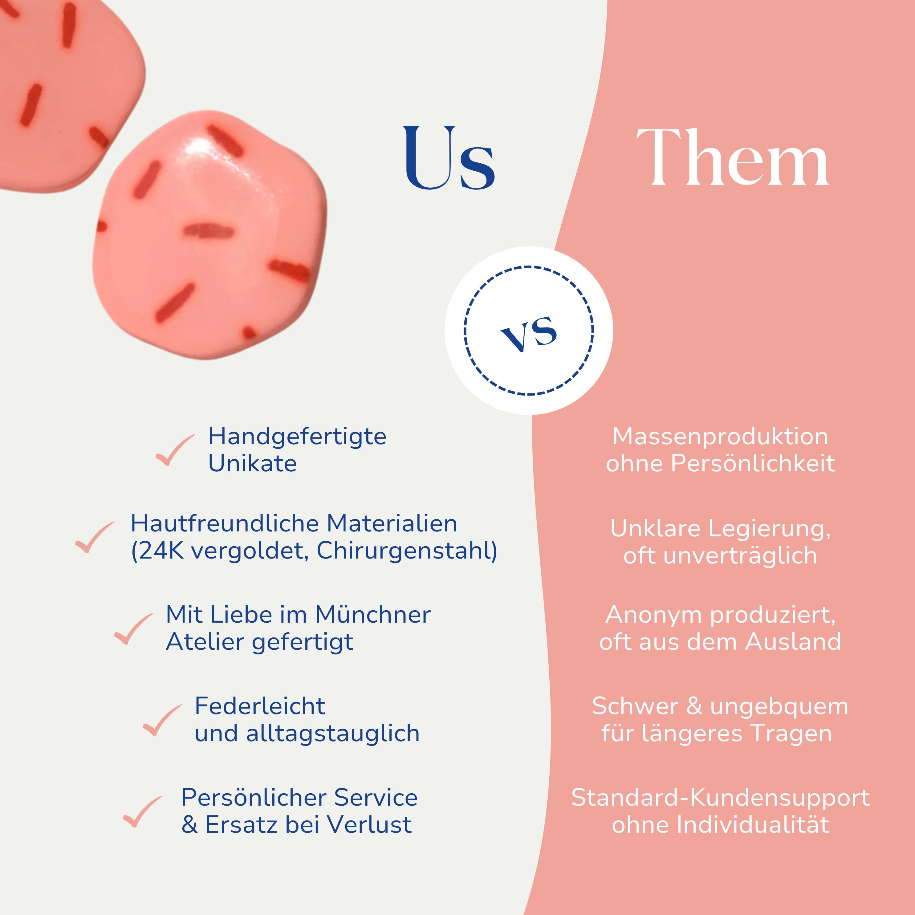 Vergleich zwischen Candy bunten Ohrsteckern 24k vergoldet von Santoclay und herkömmlichem Modeschmuck