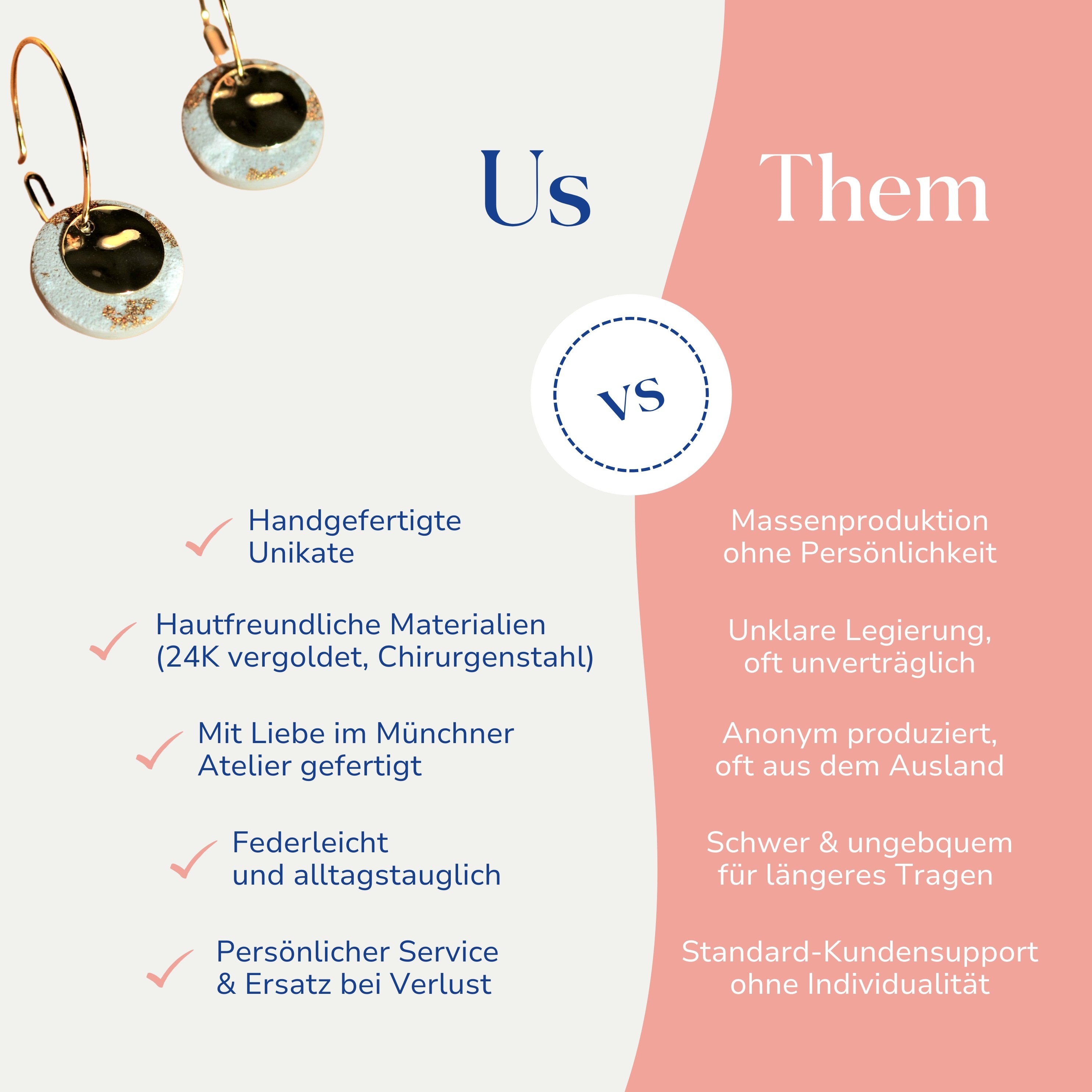 Vergleich zwischen Maria Creolen 18k vergoldet von Santoclay und herkömmlichem Modeschmuck