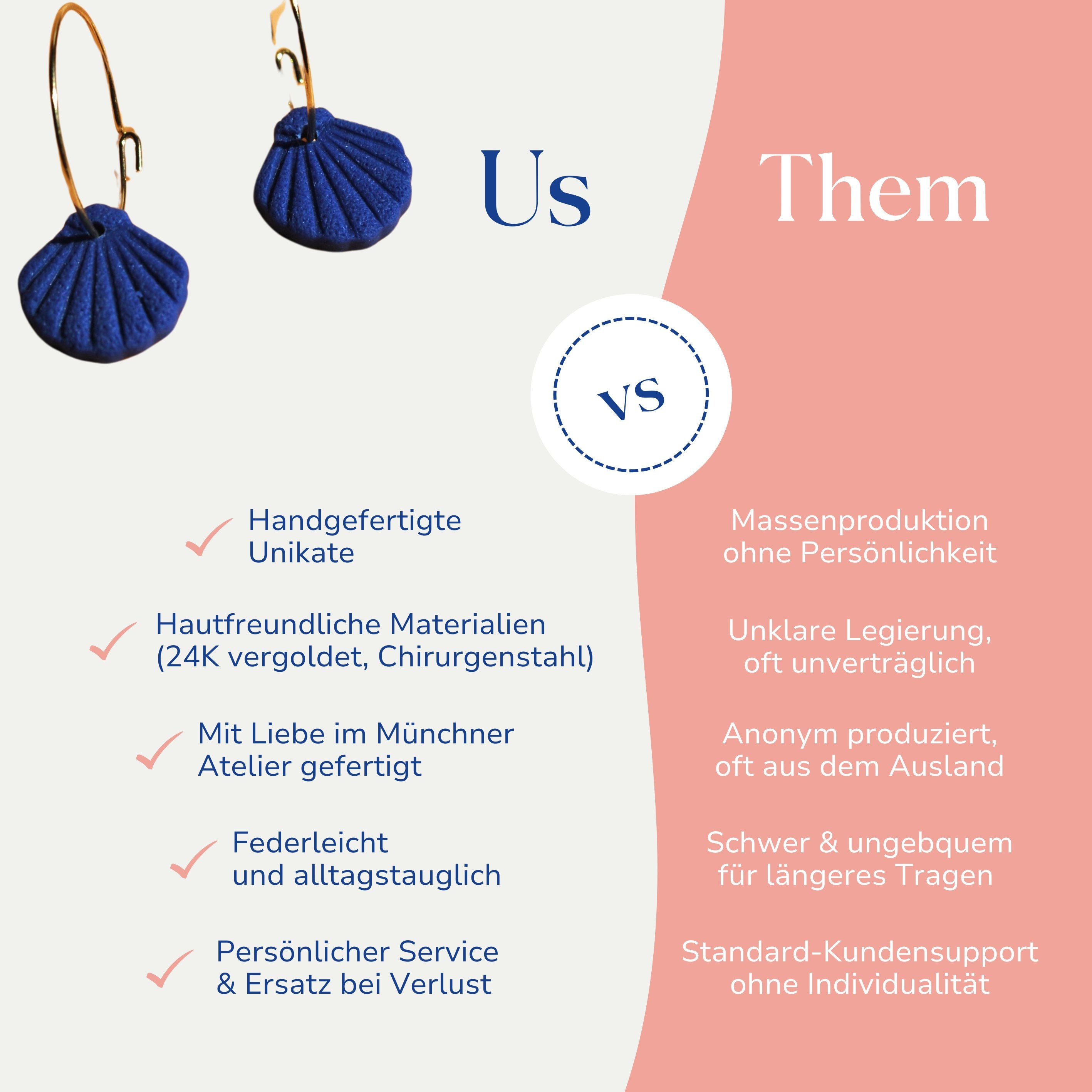 Vergleich zwischen Muschel Creolen 18k vergoldet von Santoclay und herkömmlichem Modeschmuck