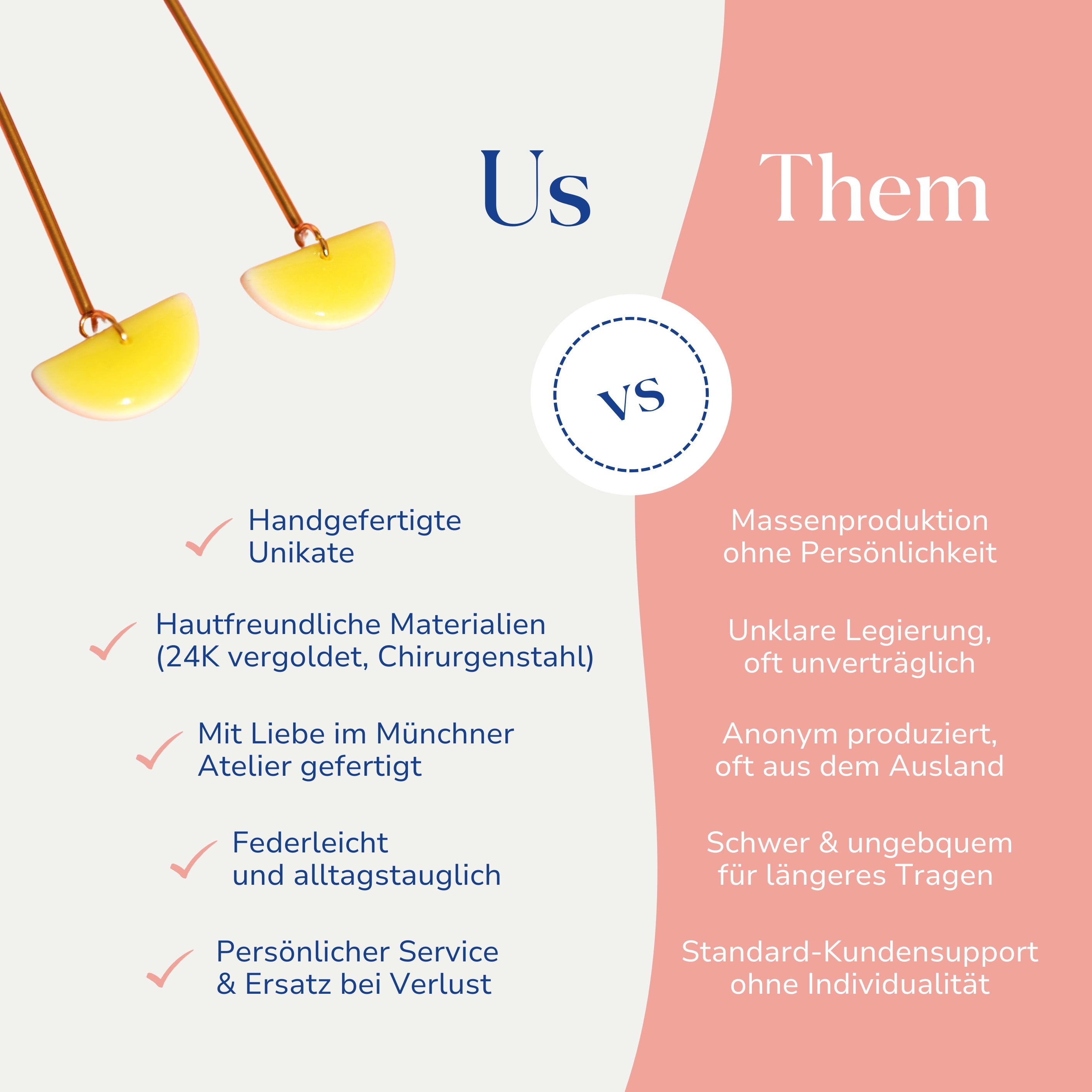 Vergleich zwischen Halbkreis Ohrringen 18k vergoldet von Santoclay und herkömmlichem Modeschmuck