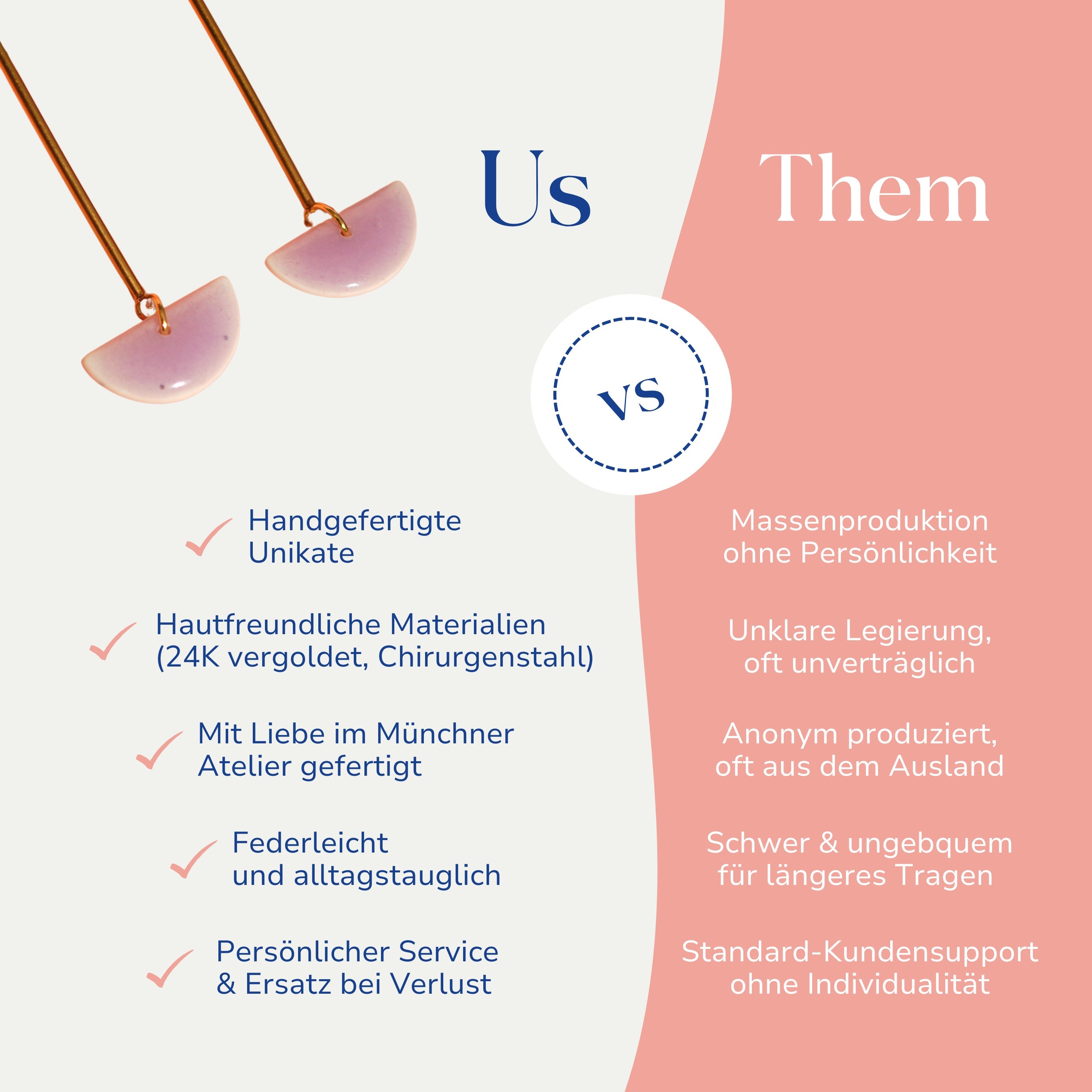 Vergleich zwischen handgemachten Halbkreis Ohrringen von Santoclay und herkömmlichem Modeschmuck