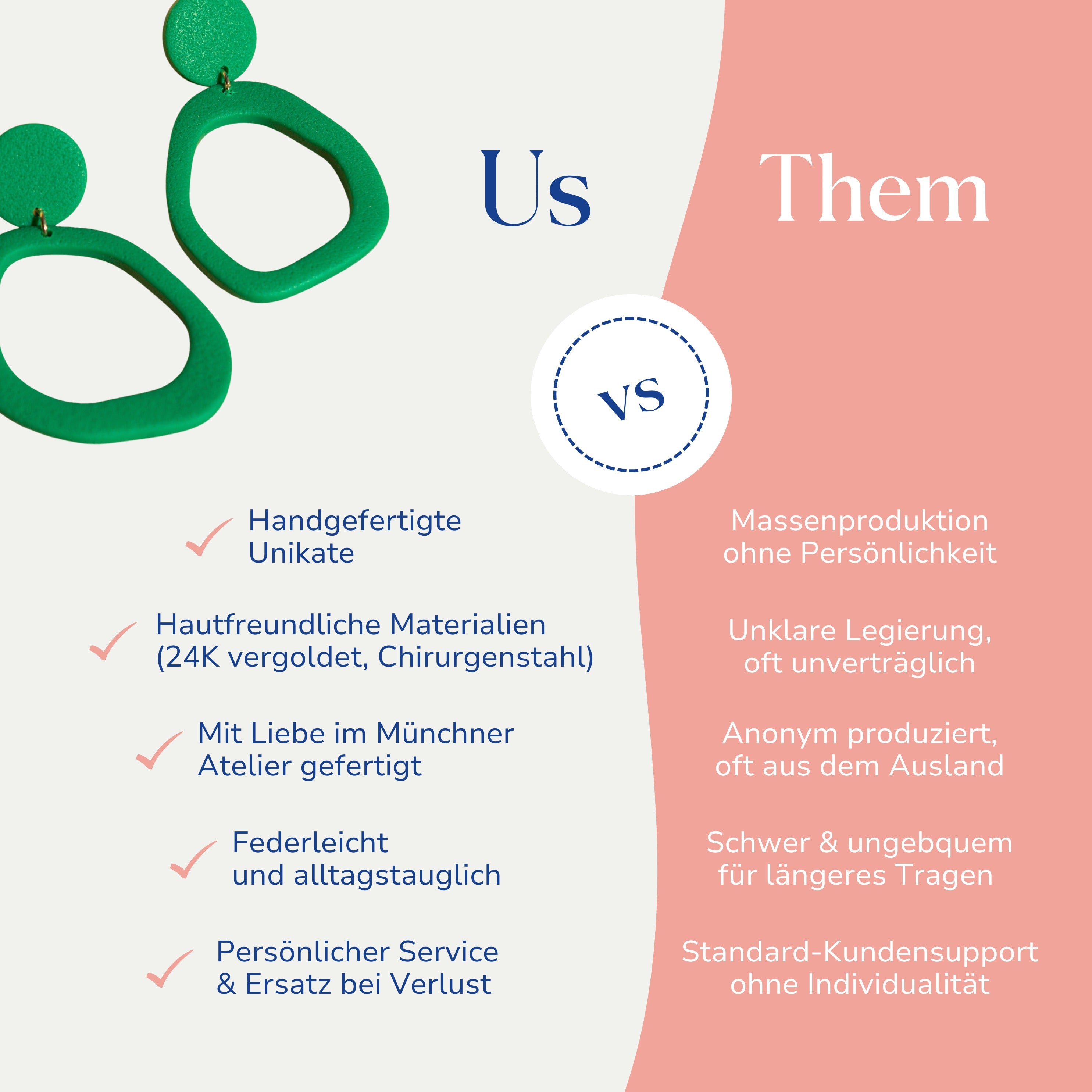 Vergleich Ipanema Statement Ohrringe in Grün – handgemacht, leicht, hautfreundlich.
