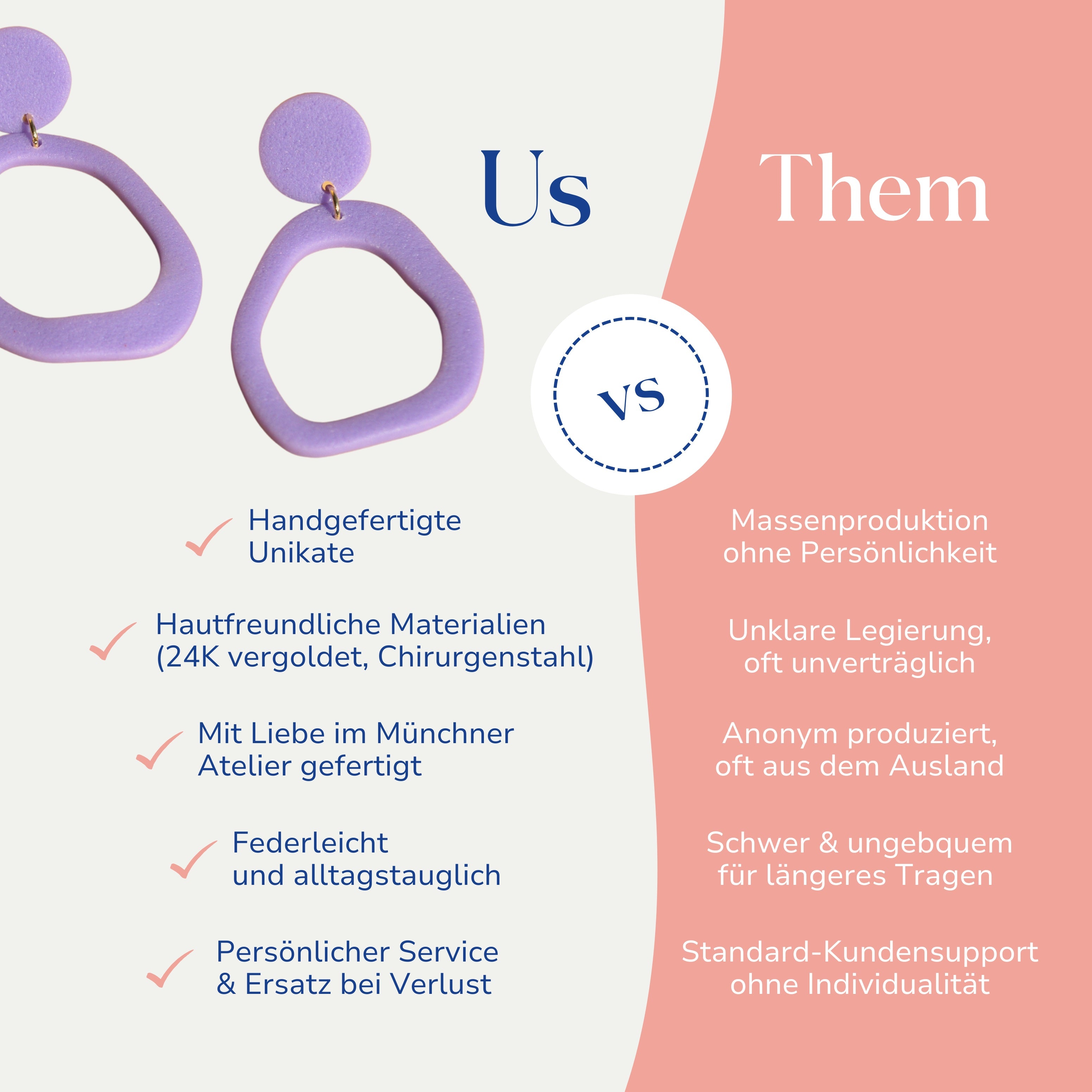 Vergleich Ipanema Statement Ohrringe in Lila – handmade, hautfreundlich, federleicht.