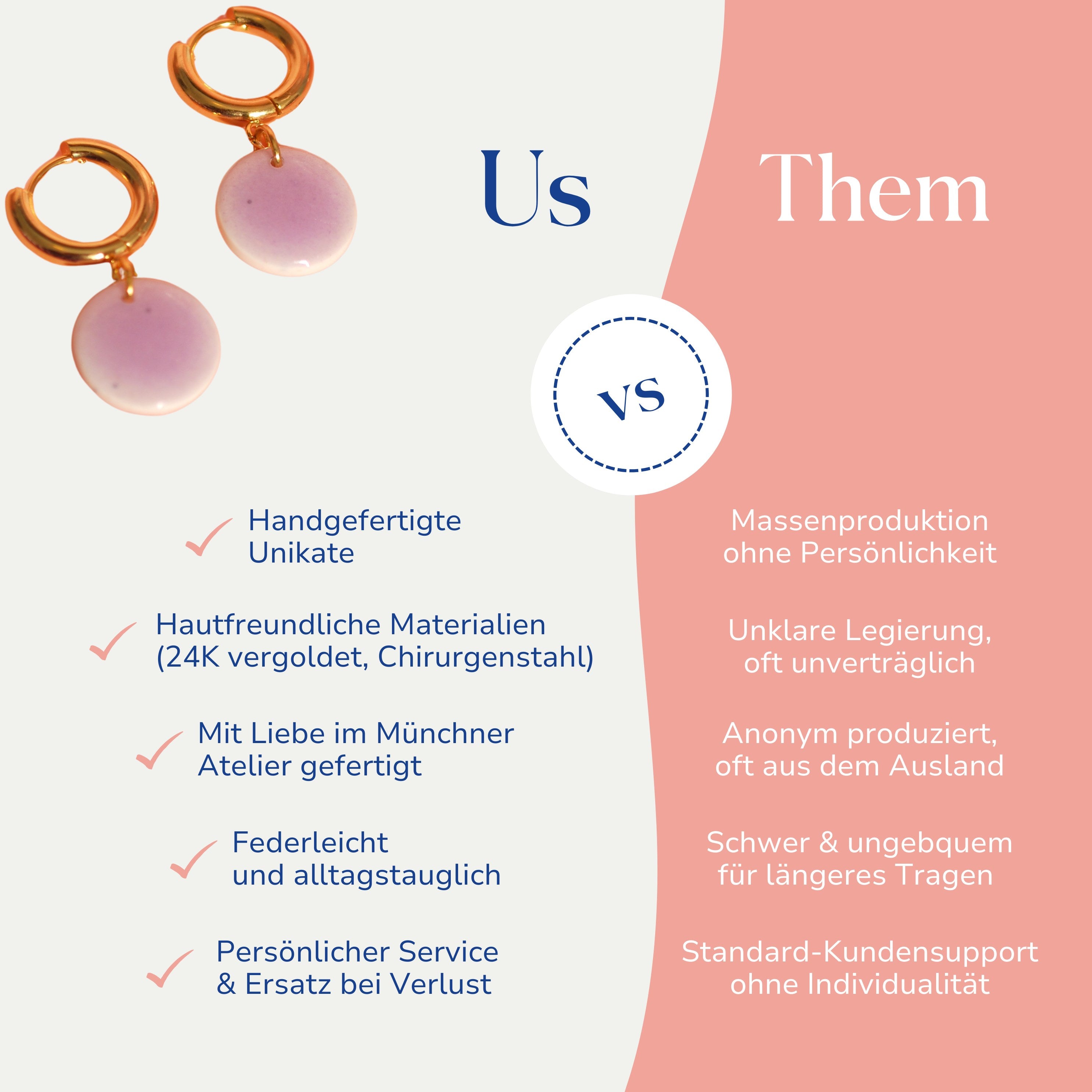 Vergleich zwischen minimalistischen Keramik-Creolen von Santoclay und herkömmlichem Modeschmuck