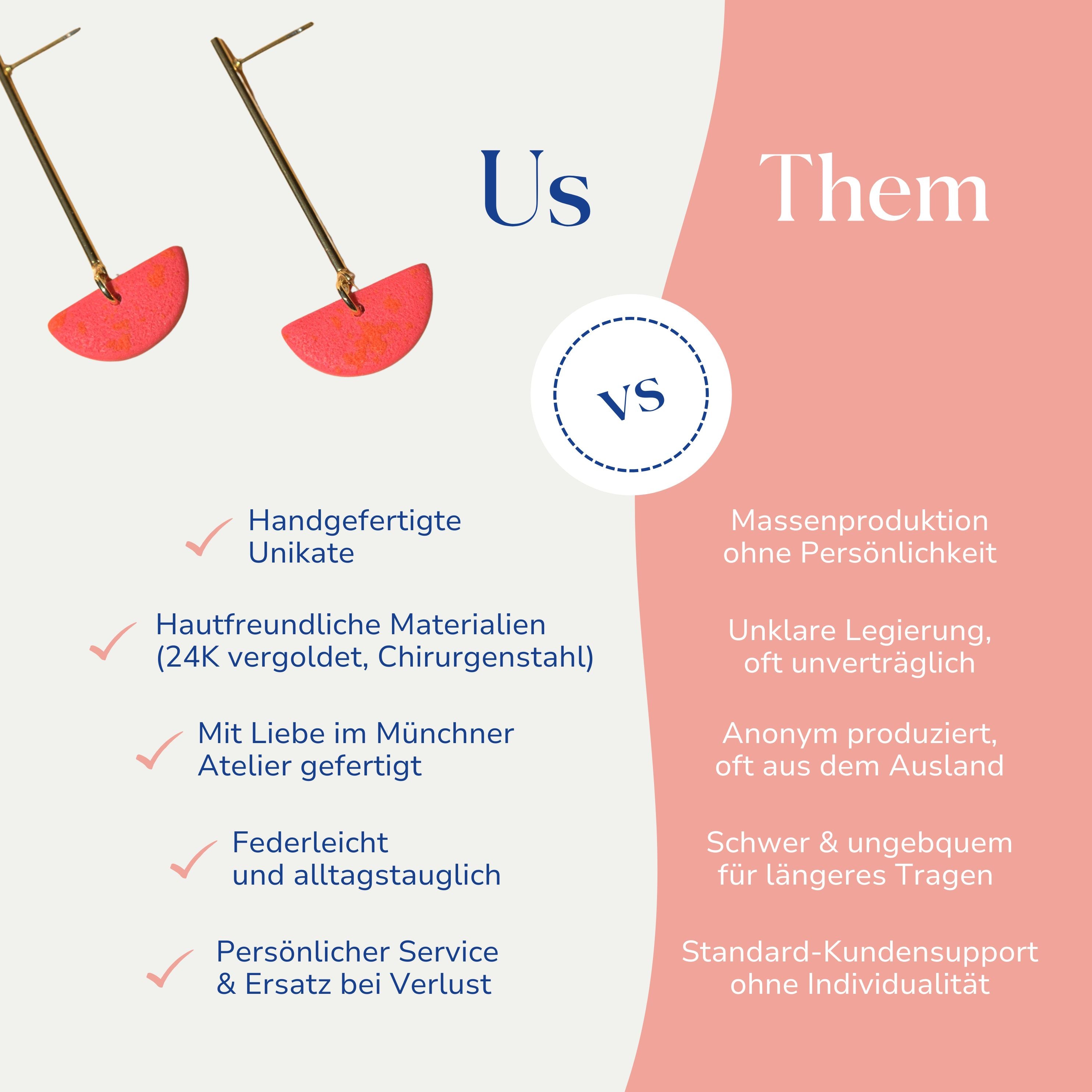 Vergleich zwischen Linda langen Ohrringen 18k vergoldet von Santoclay und herkömmlichem Modeschmuck