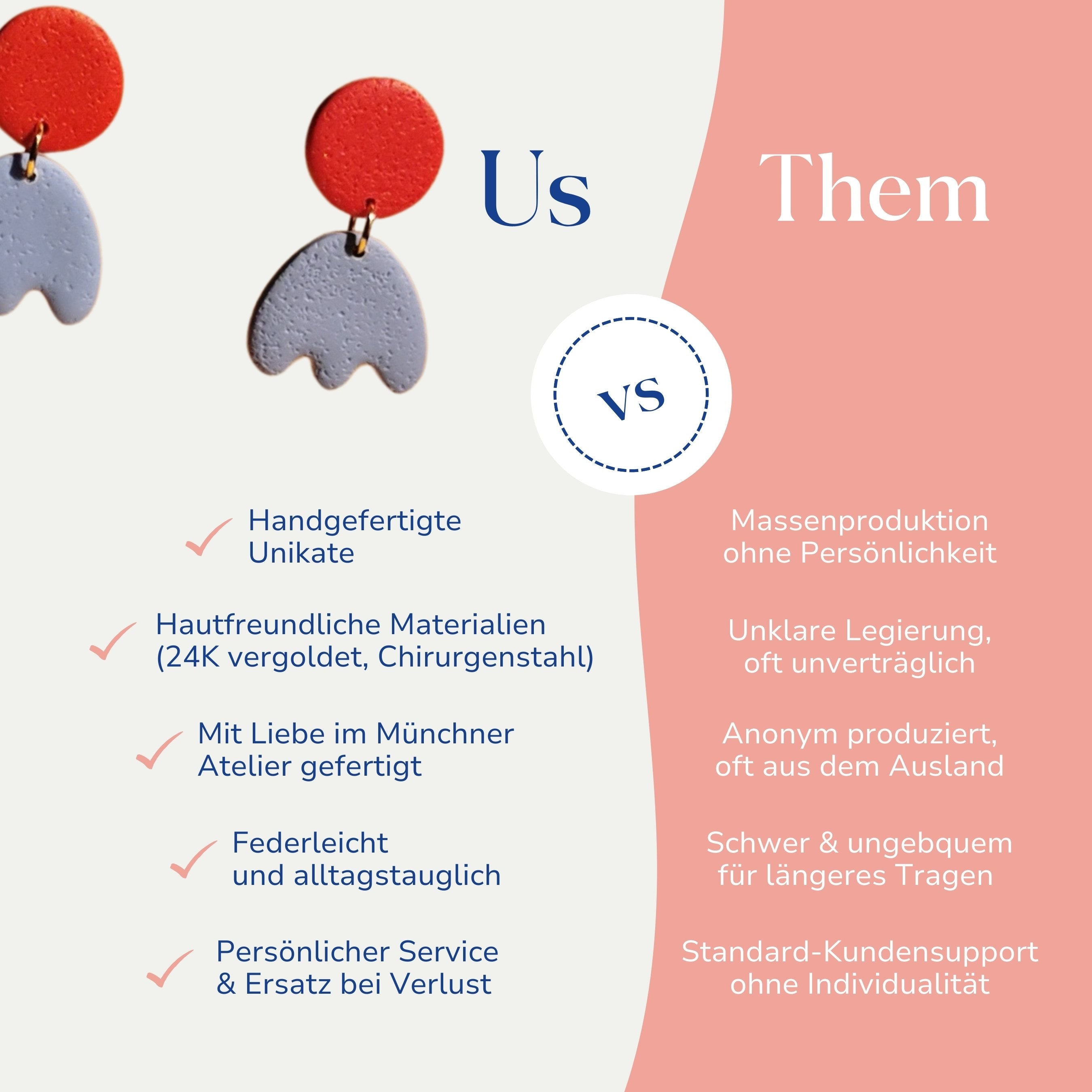 Vergleich zwischen Lena bunten Ohrringen 24k vergoldet von Santoclay und herkömmlichem Modeschmuck