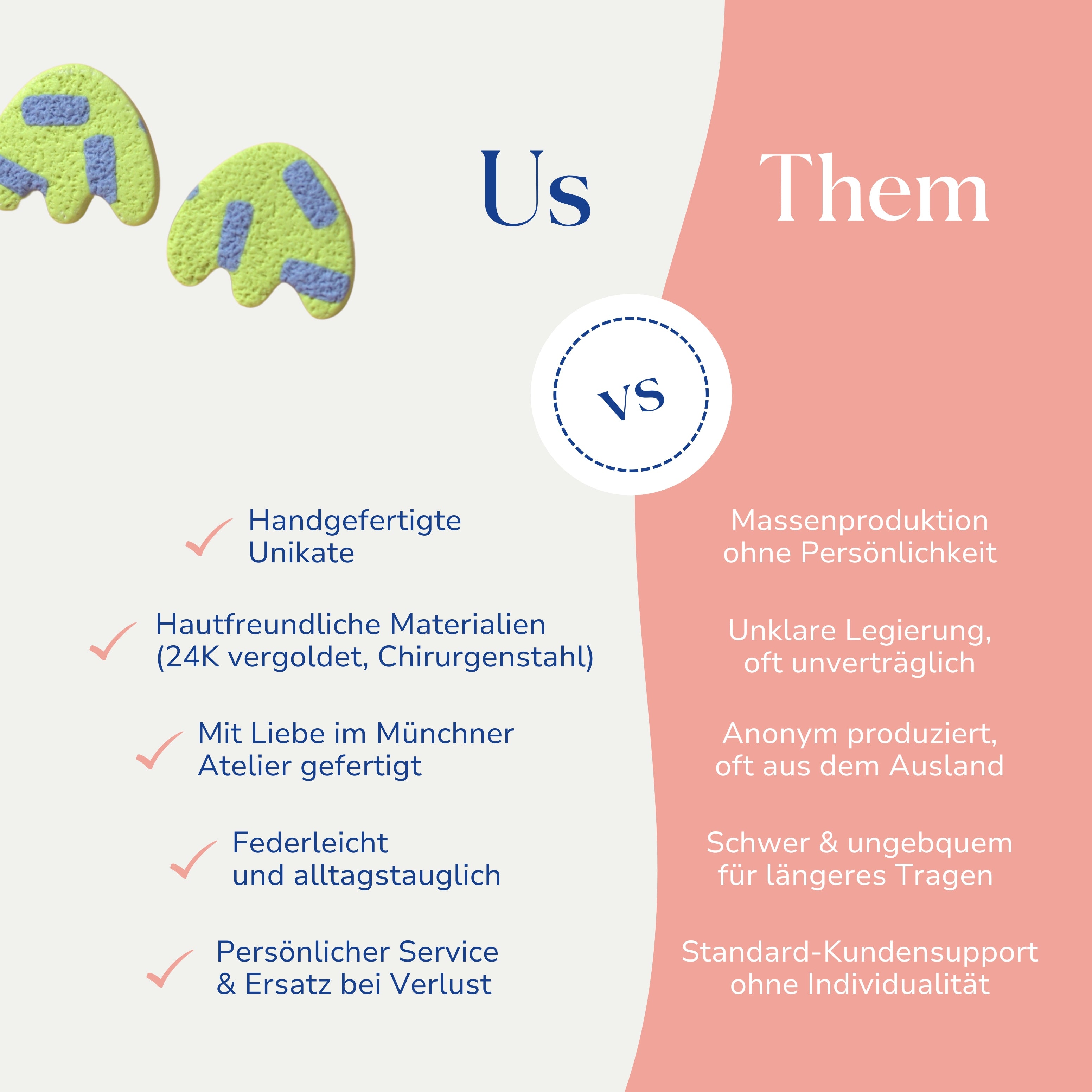 Vergleich zwischen Lena Ohrsteckern 24k vergoldet von Santoclay und herkömmlichem Modeschmuck