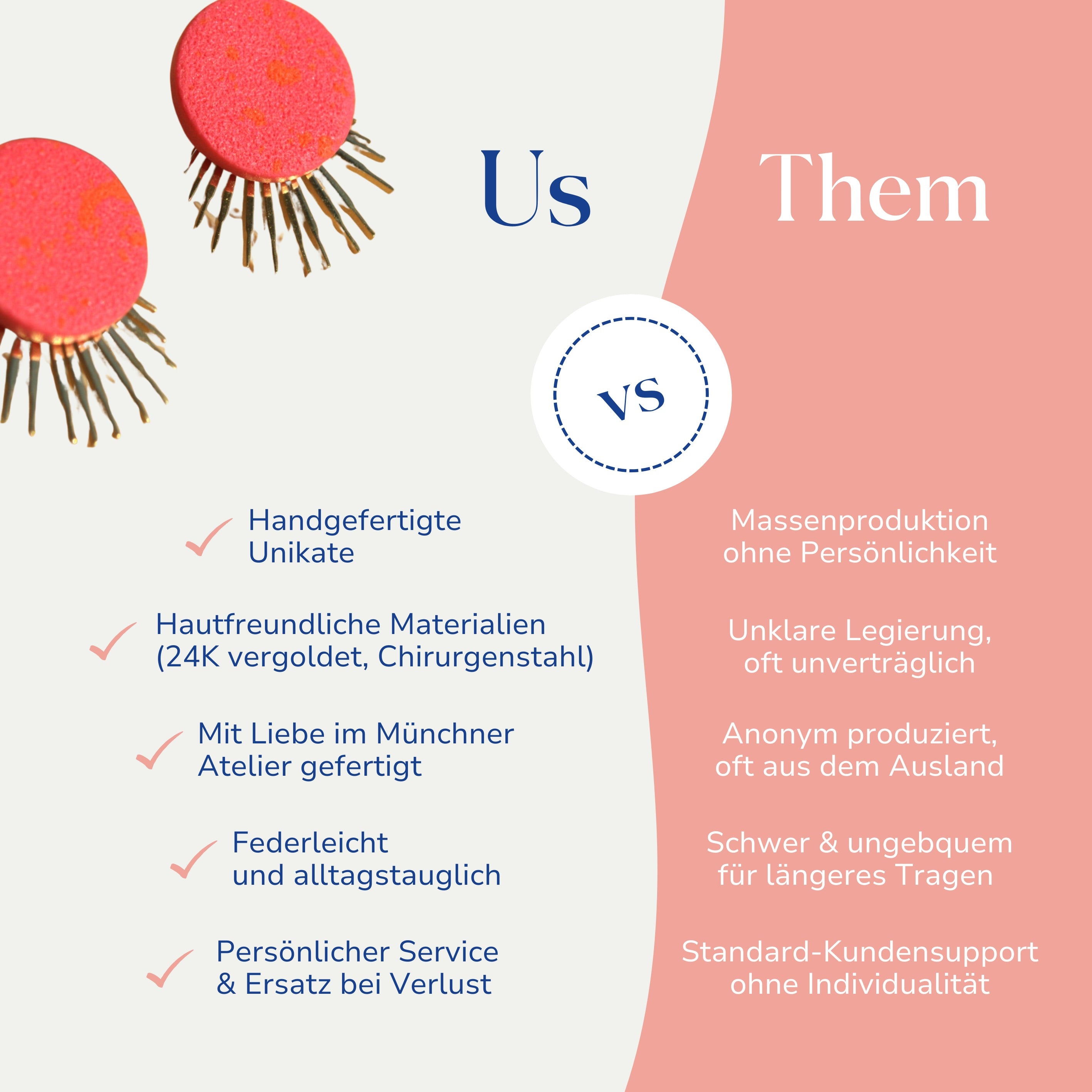 Vergleich zwischen Linda Statement Ohrsteckern 24k vergoldet von Santoclay und herkömmlichem Modeschmuck