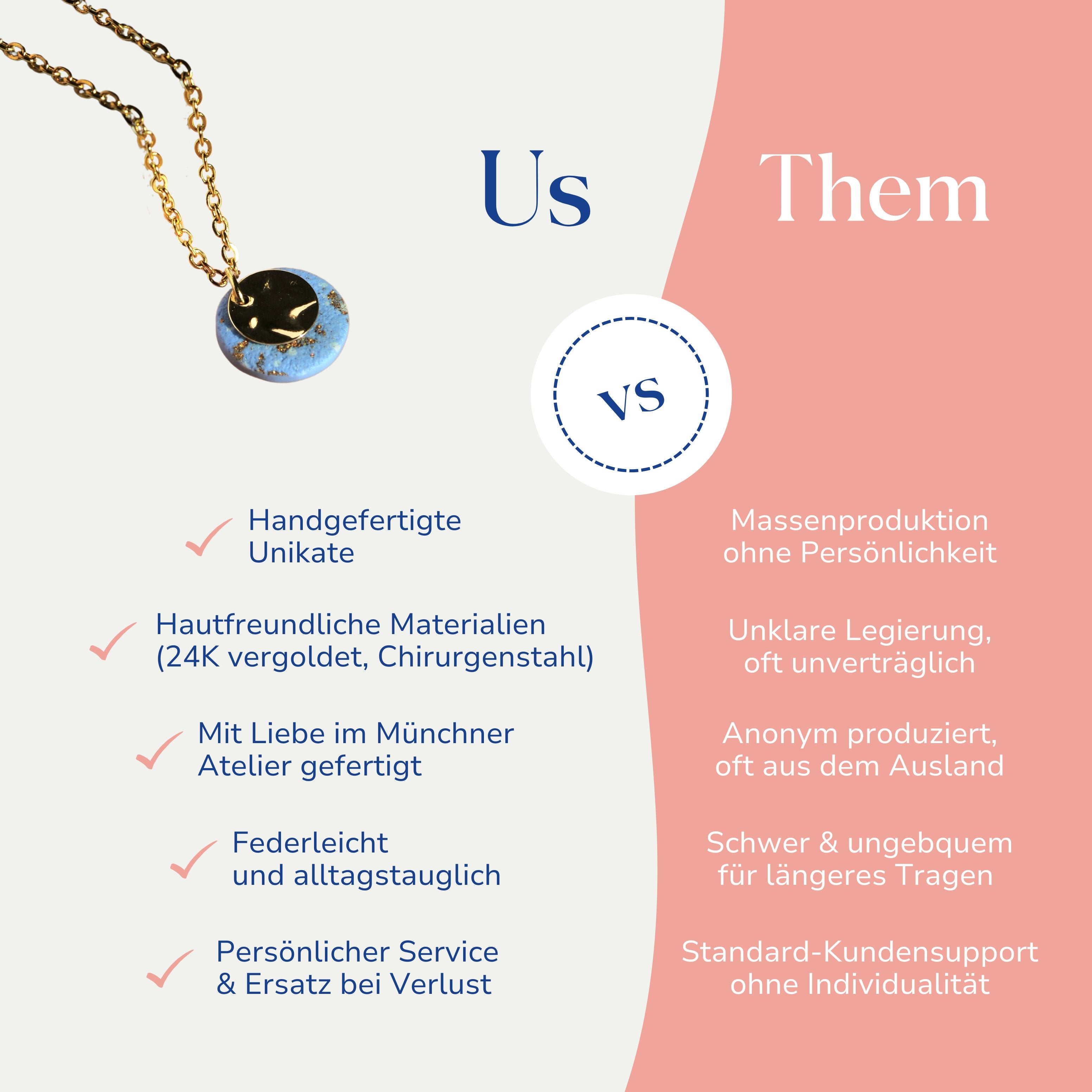 Vergleich zwischen dem Maria Schmuckset Hellblau von Santoclay und herkömmlichem Modeschmuck