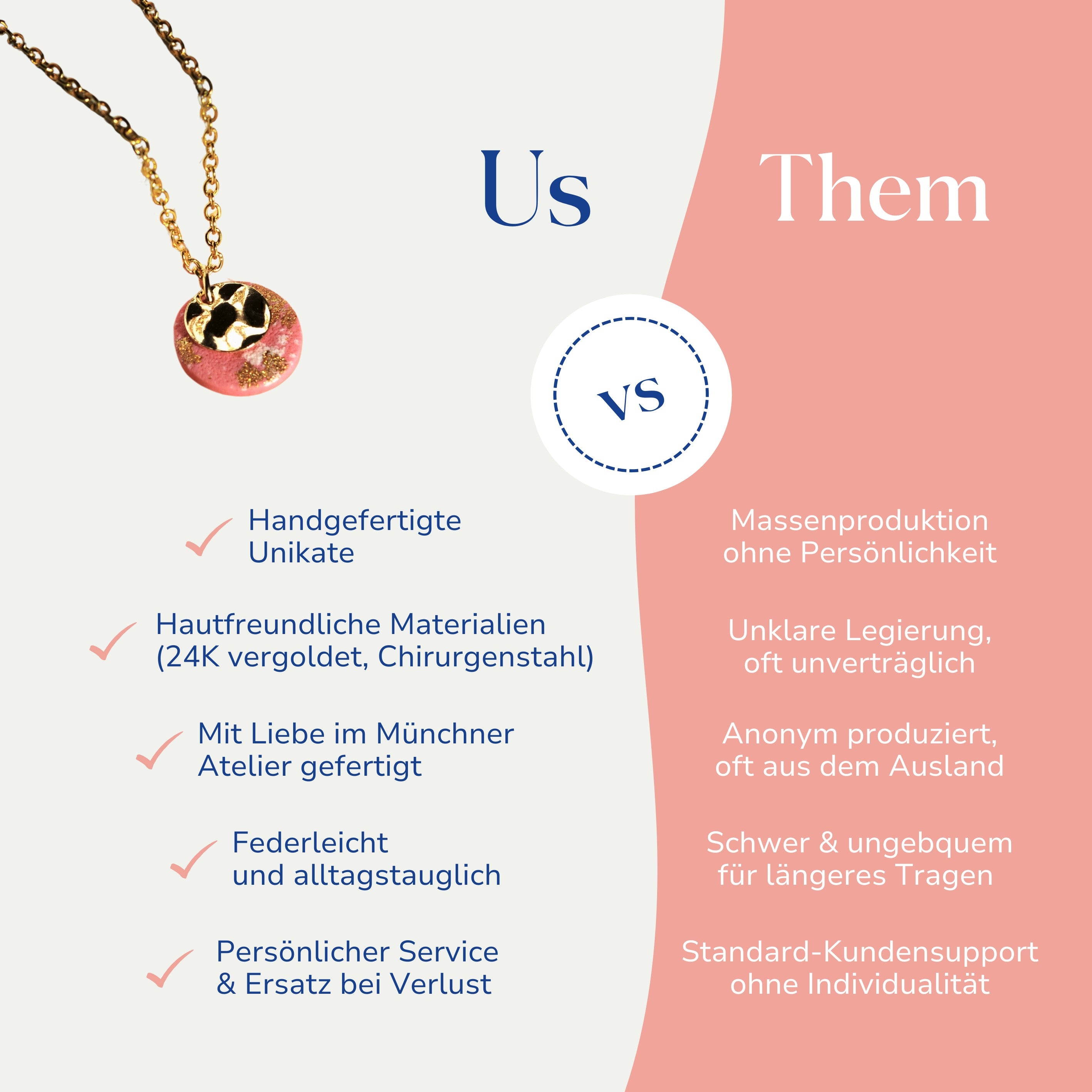 Vergleich zwischen dem Maria Schmuckset Rosa von Santoclay und herkömmlichem Modeschmuck