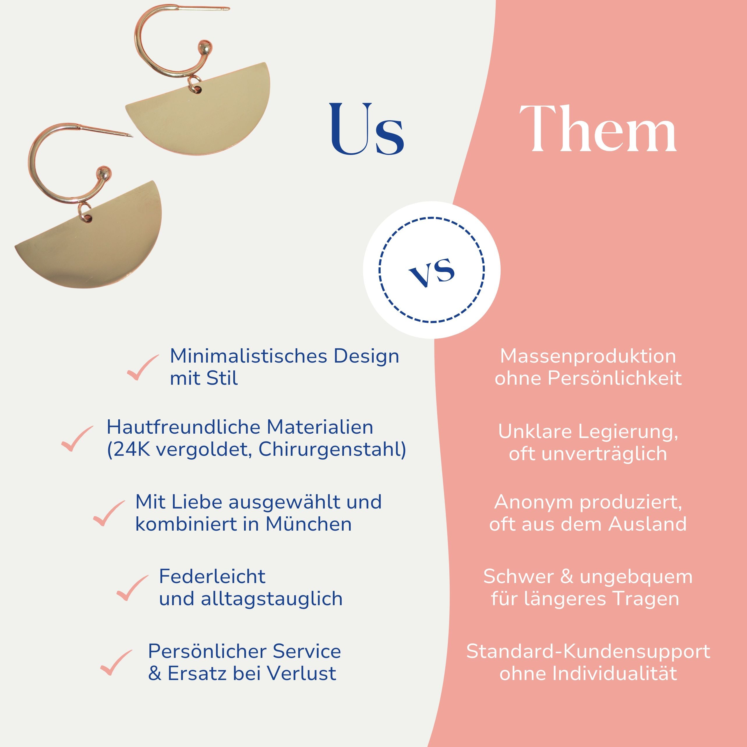 Vergleich zwischen den Milano Statement-Creolen von Santoclay und herkömmlichem Modeschmuck