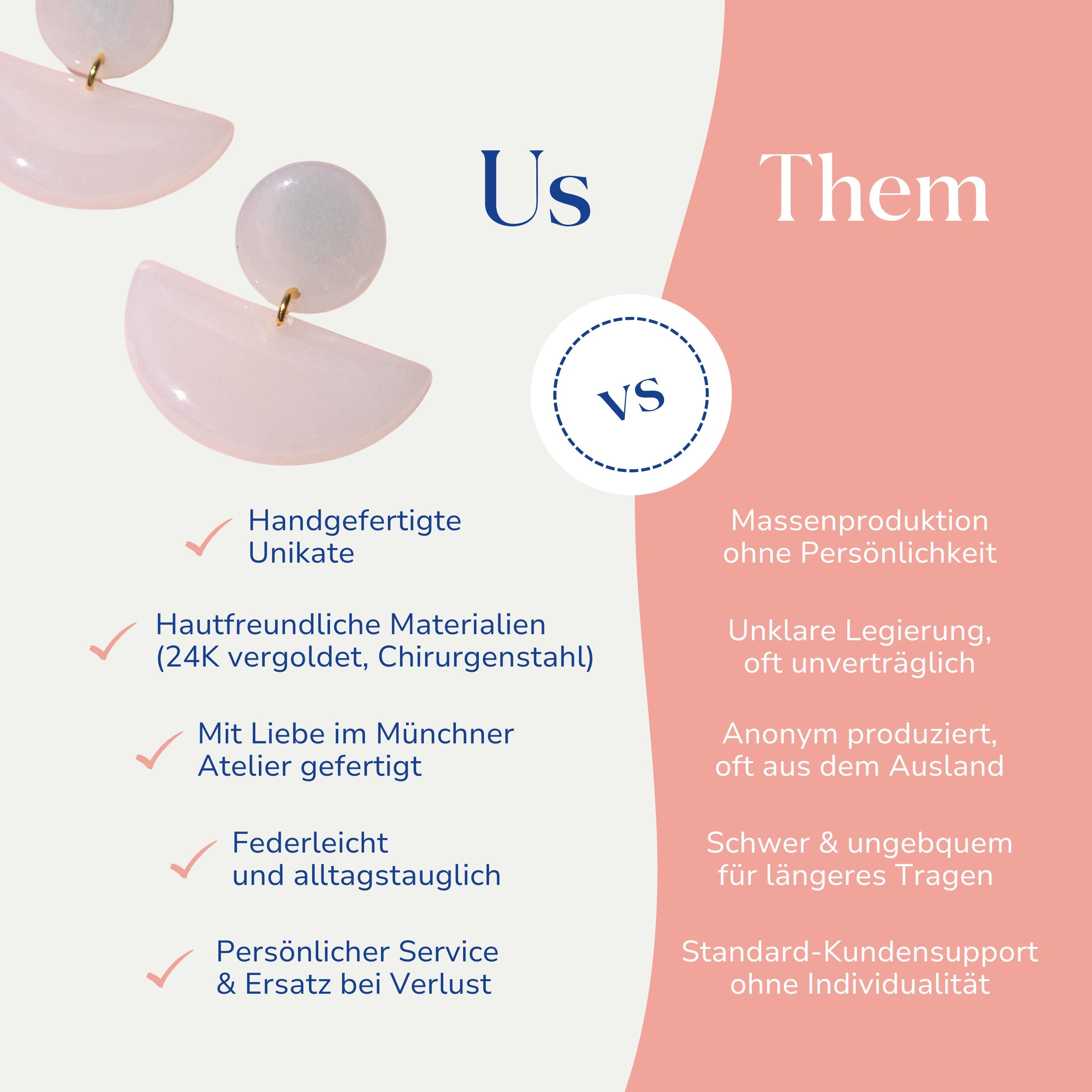 Vergleich zwischen Retro Ohrringen weiß 24k vergoldet Cindy von Santoclay und herkömmlichem Modeschmuck