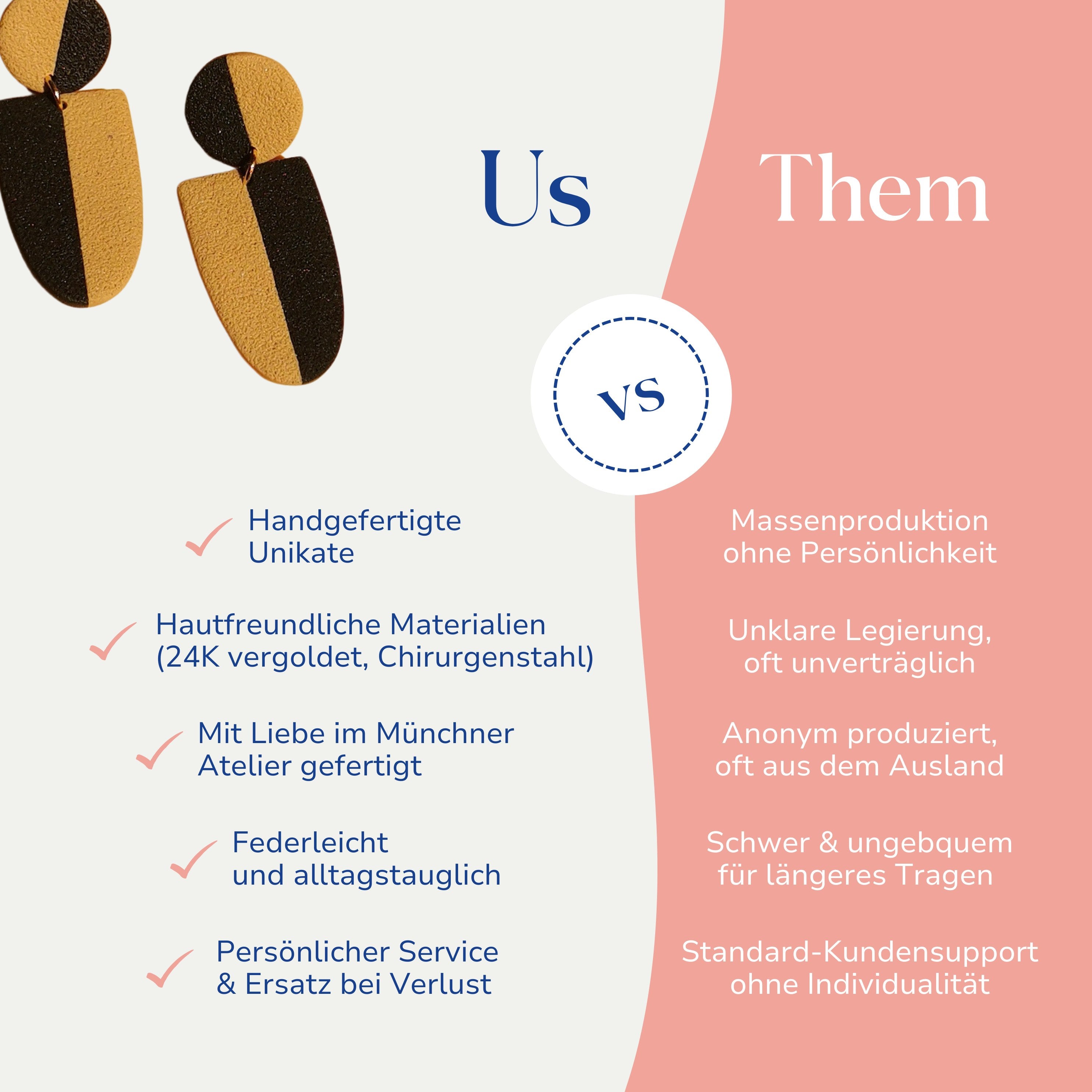 Vergleich zwischen Statement Ohrringen 24k vergoldet Valencia von Santoclay und herkömmlichem Modeschmuck