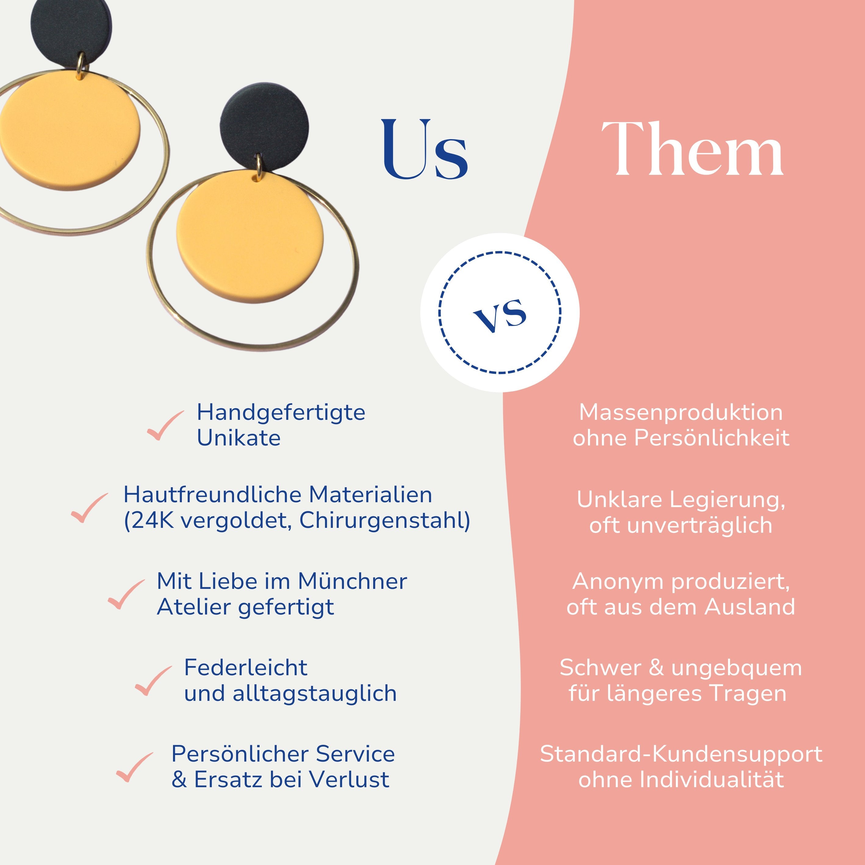 Vergleich zwischen Statement Ohrringen gelb-gold Santorini von Santoclay und herkömmlichem Modeschmuck