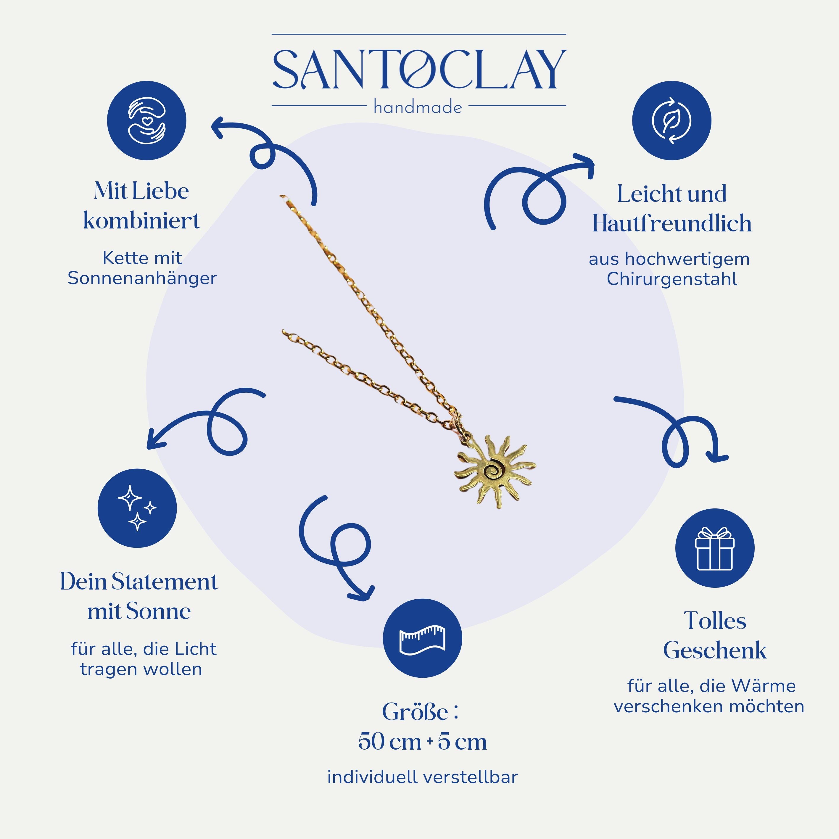 Vorteile der Sun Halskette aus vergoldetem Chirurgenstahl von Santoclay im Überblick