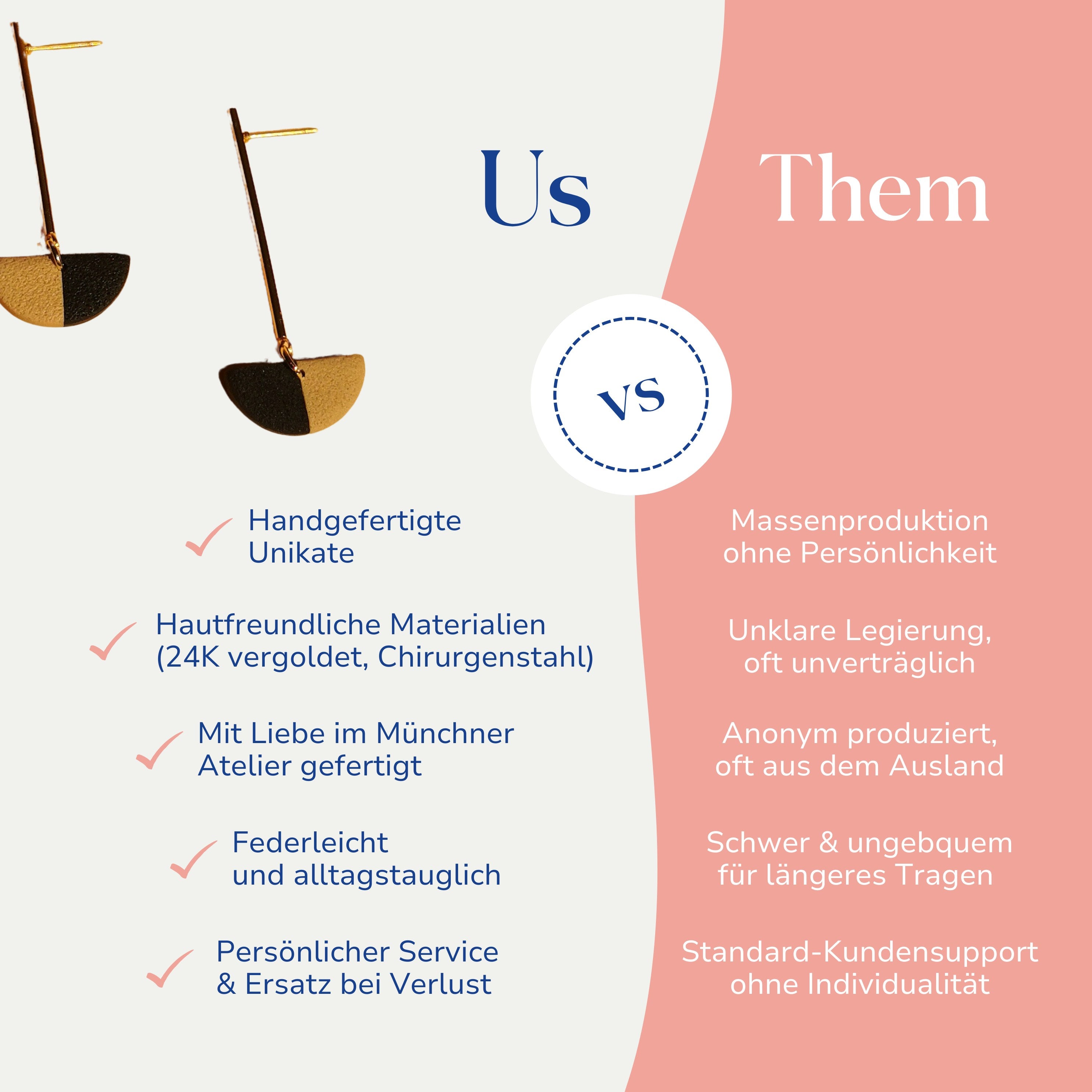 Vergleich zwischen Valencia langen Ohrringen 18k vergoldet von Santoclay und herkömmlichem Modeschmuck