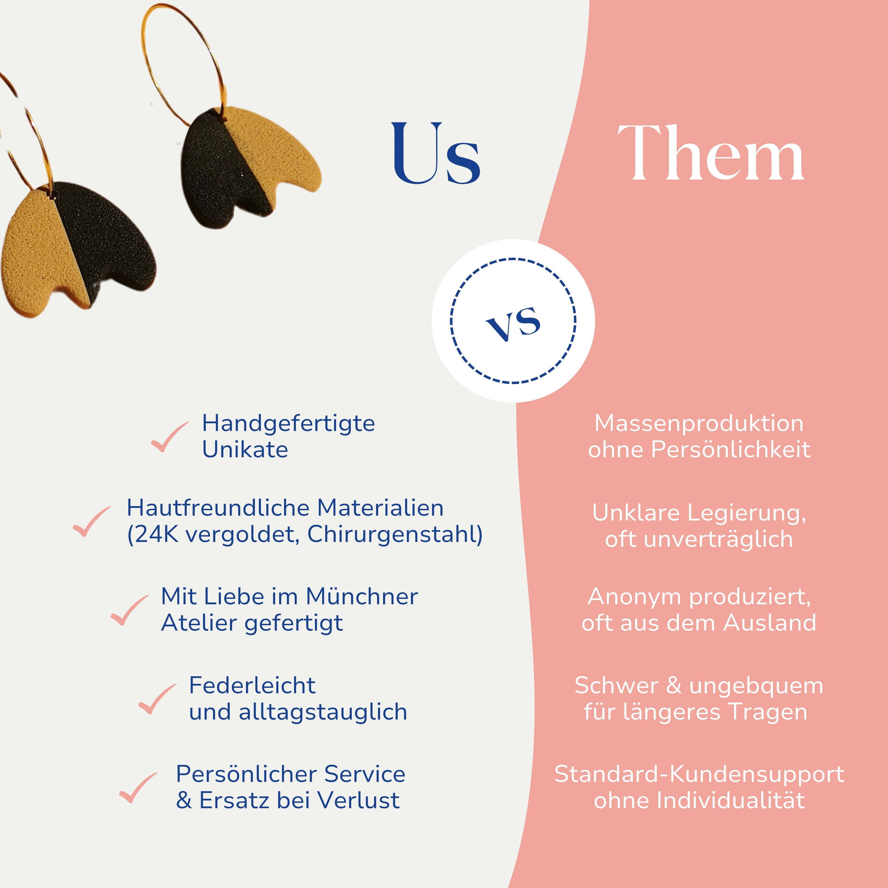 Vergleich zwischen Valencia Statement Creolen 18k vergoldet von Santoclay und herkömmlichem Modeschmuck