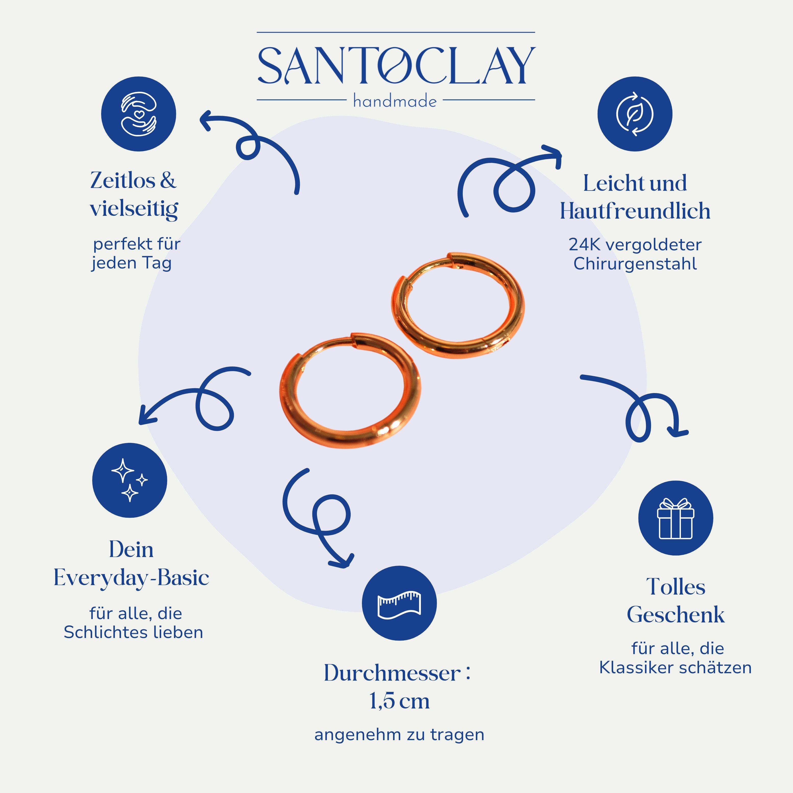 Vorteile der vergoldeten Basic Creolen aus Edelstahl von Santoclay im Überblick