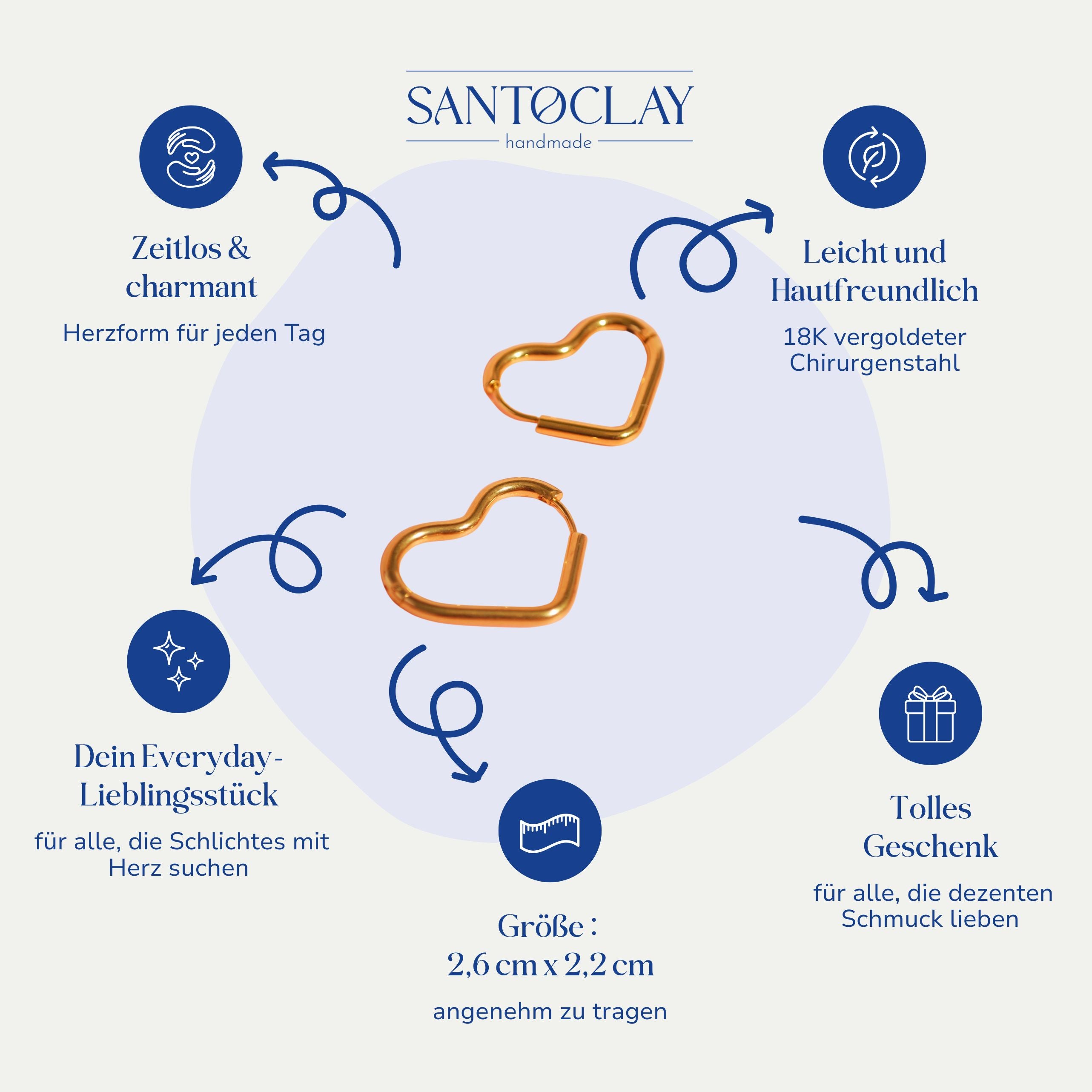 Vorteile der vergoldeten Herz-Creolen aus Edelstahl von Santoclay im Überblick