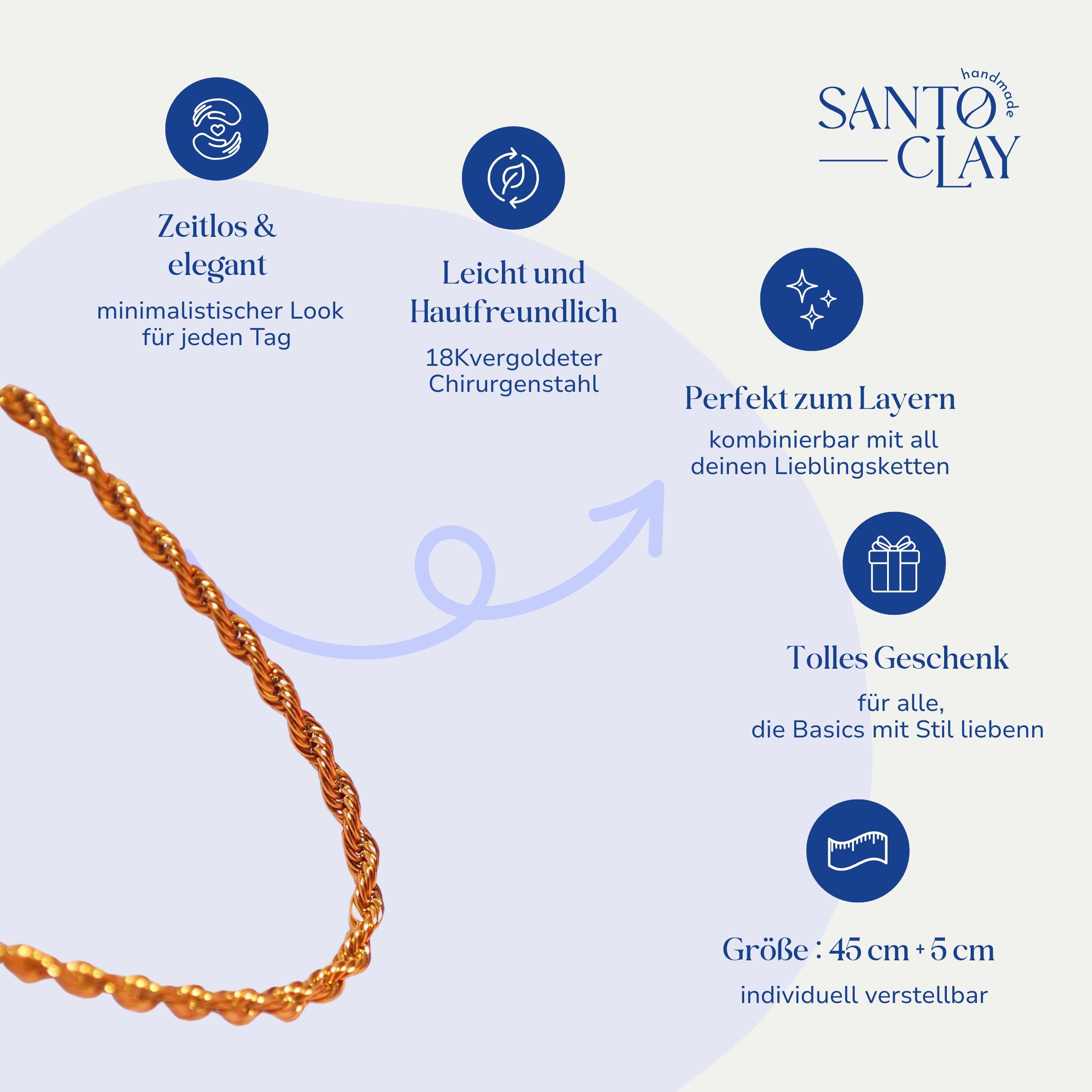 Vorteile der vergoldeten Basic Seilkette aus Edelstahl von Santoclay im Überblick
