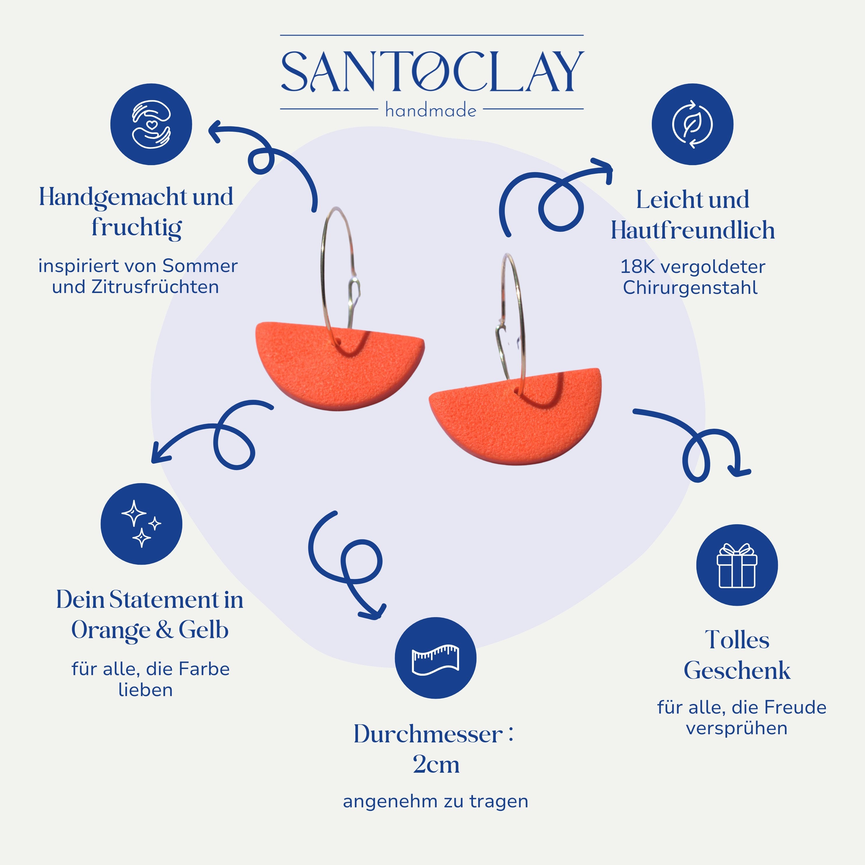 Vorteile der bunten Creolen orange und zitrone von Santoclay im Überblick