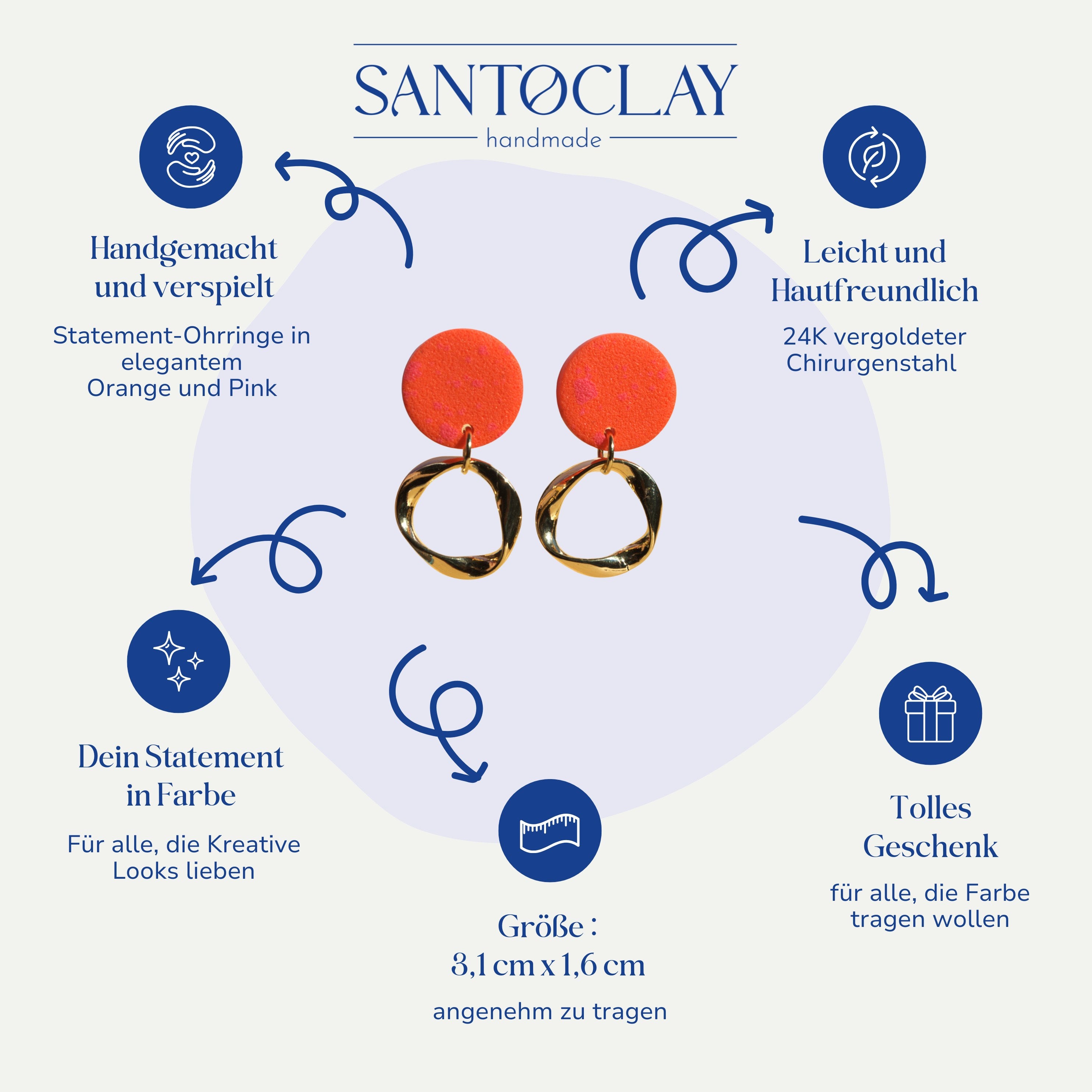 Vorteile der bunten Ohrringe 24k vergoldet Linda von Santoclay im Überblick