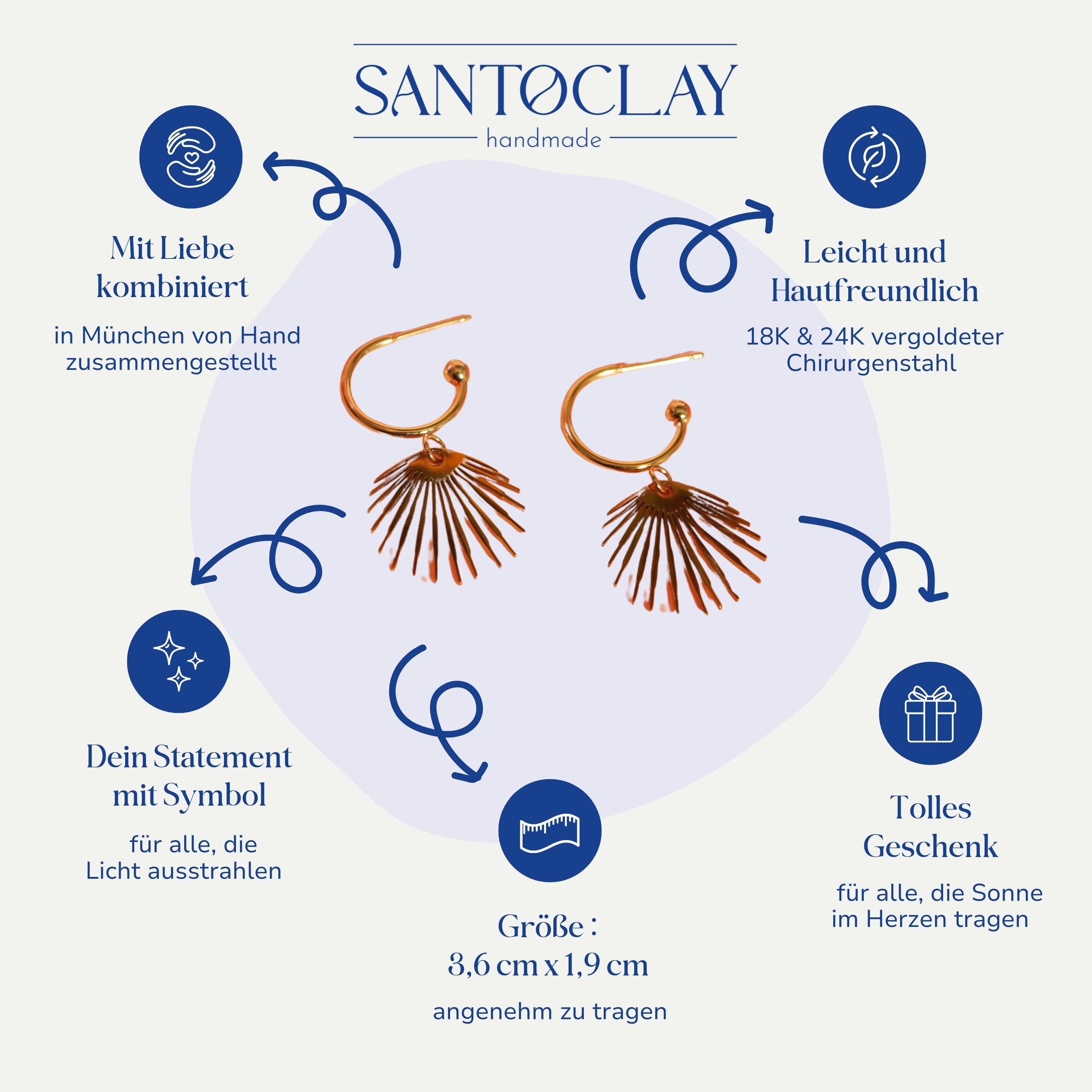 Vorteile der Creolen mit Sonnenmotiv 24k vergoldet von Santoclay im Überblick