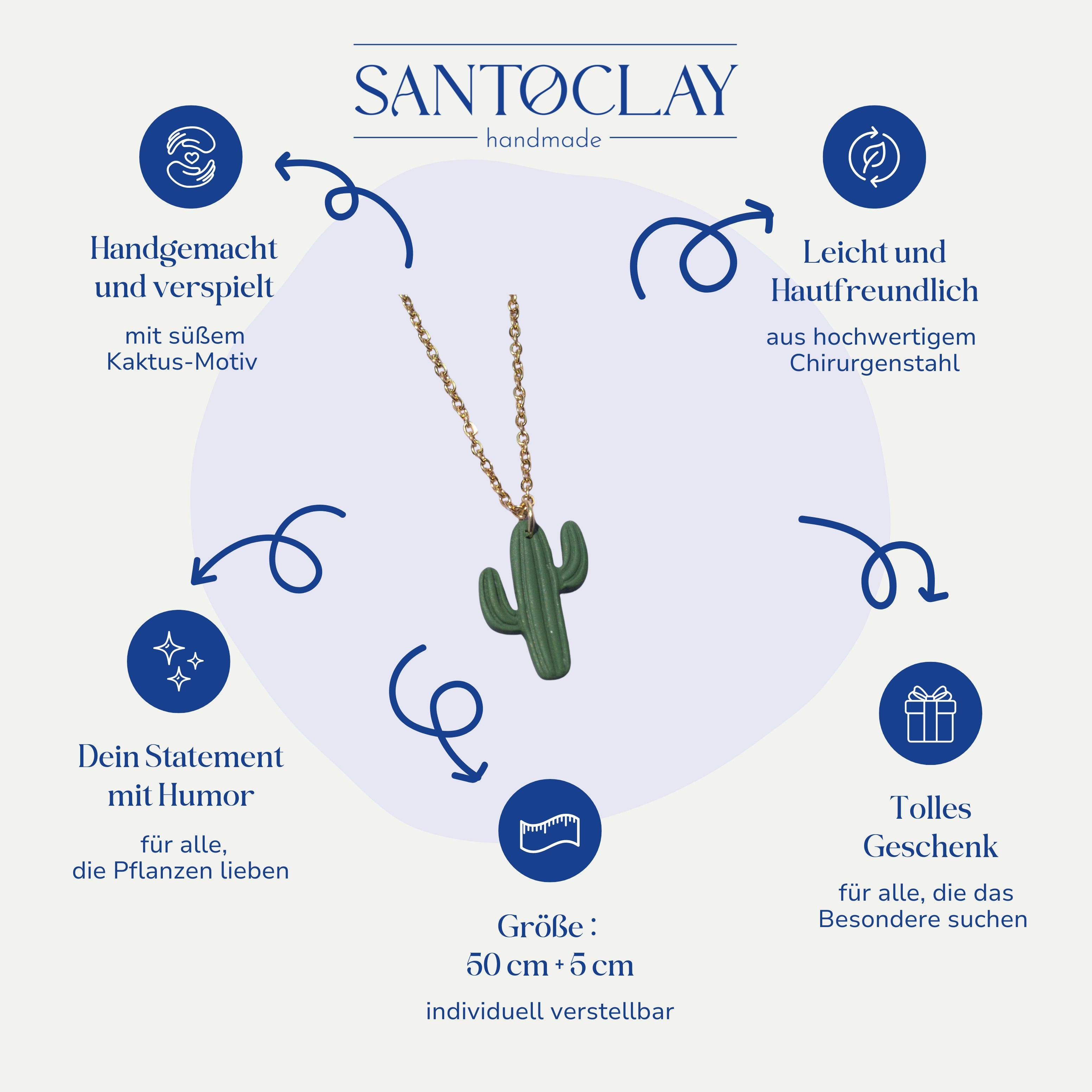 Vorteile der handgemachten Kaktus Halskette vergoldet aus Edelstahl von Santoclay im Überblick
