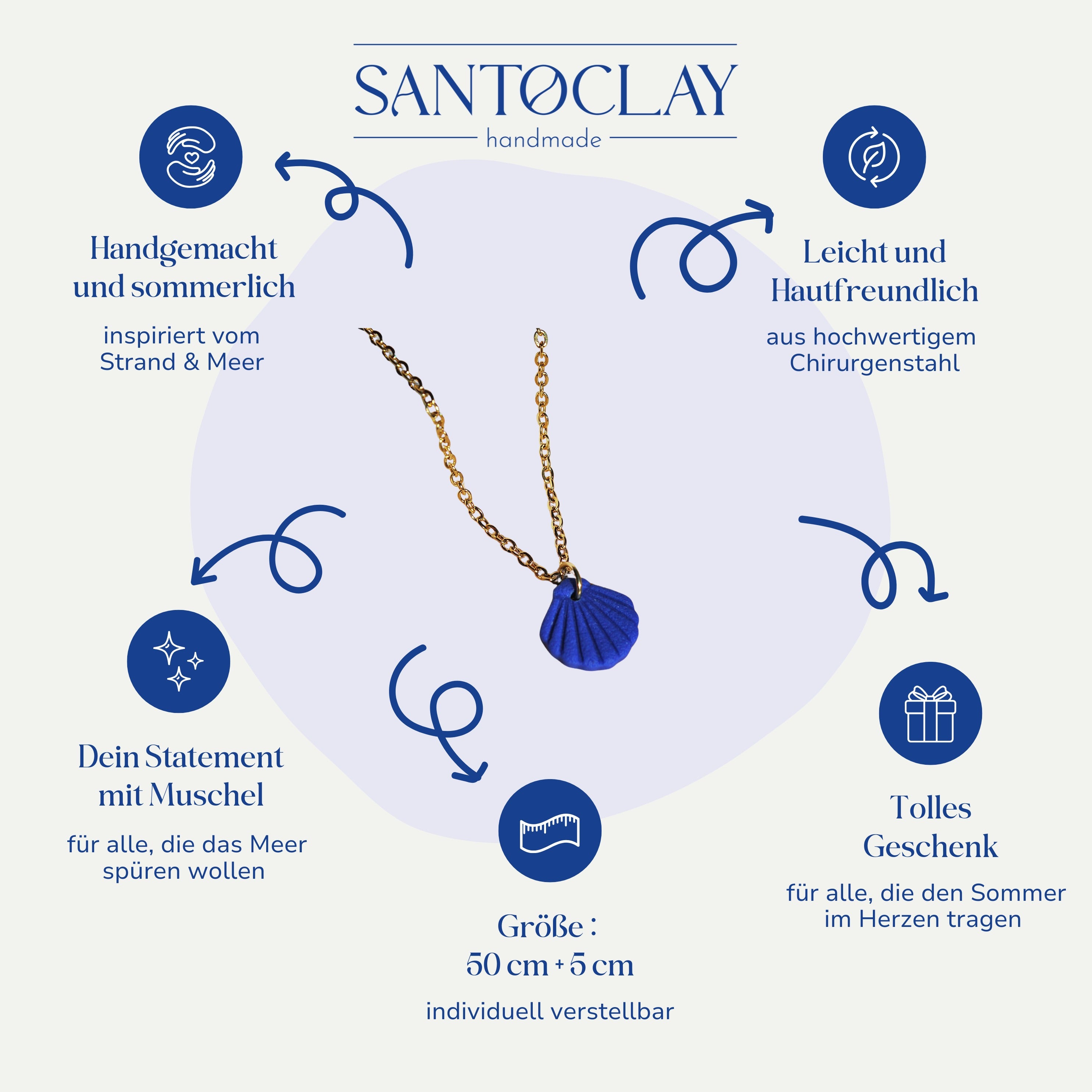 Vorteile der handgemachten Mare Halskette mit Muschel von Santoclay im Überblick