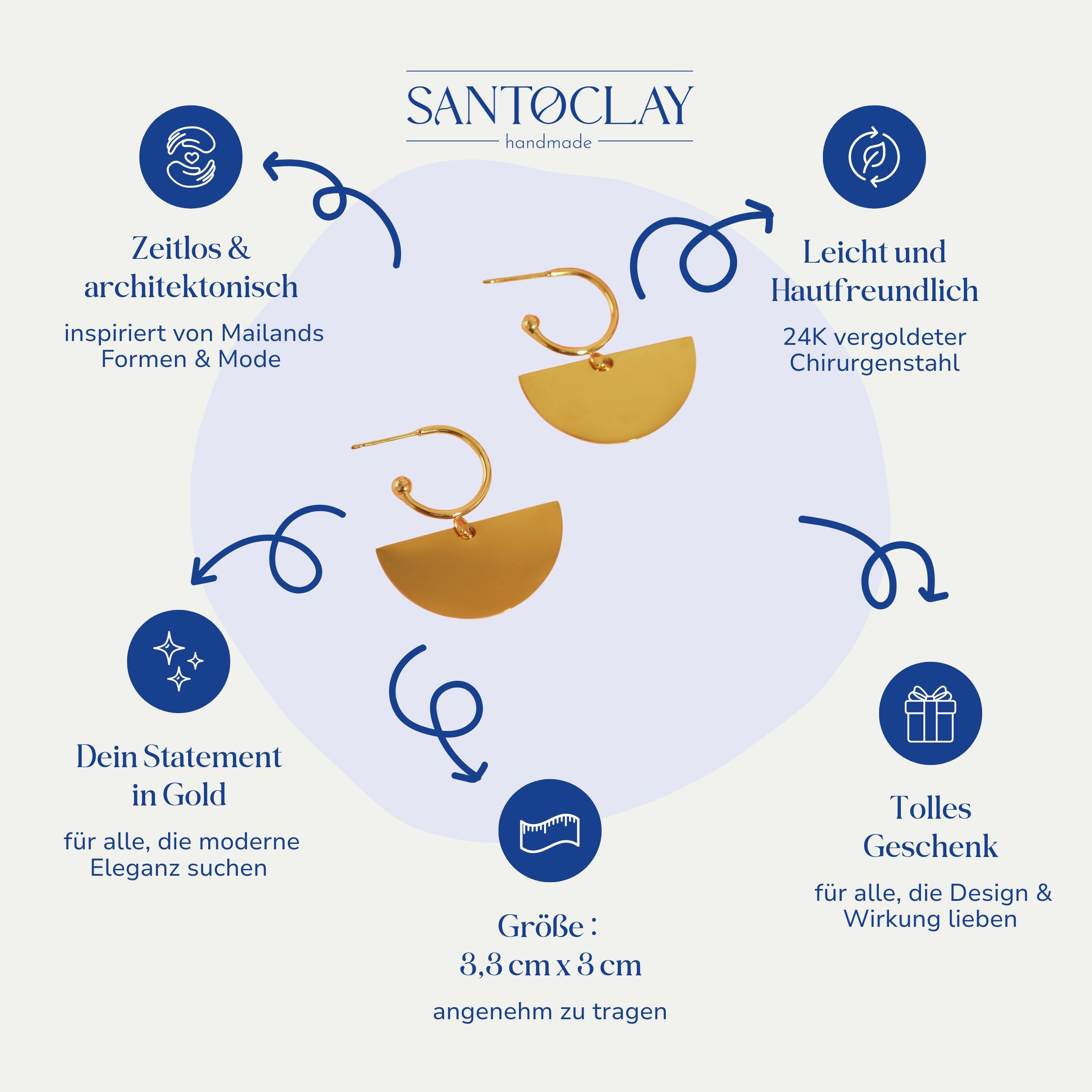 Vorteile der handgemachten Milano Statement-Creolen vergoldet aus Edelstahl von Santoclay im Überblick