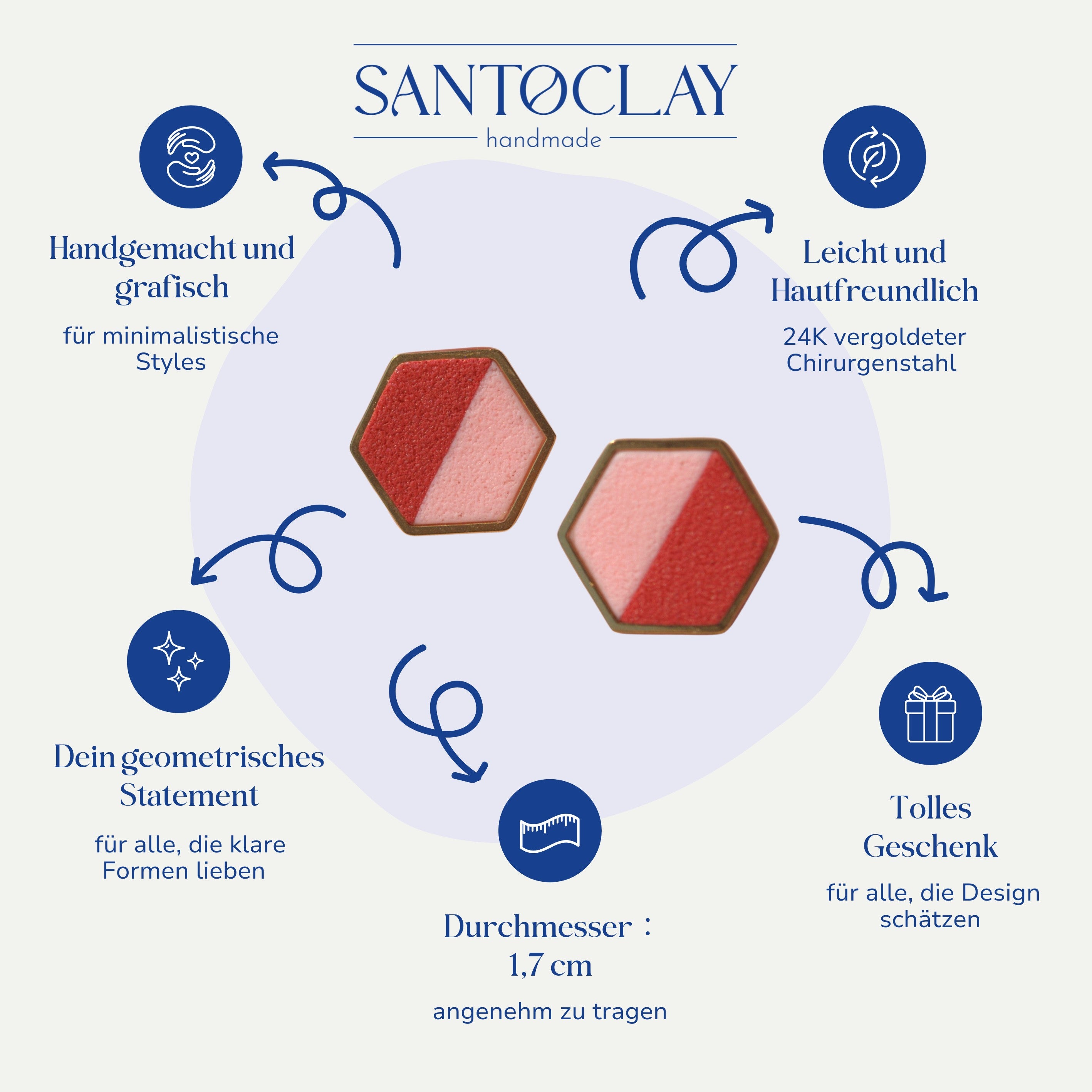 Vorteile der Sechseck Ohrstecker 24k vergoldet Mimi von Santoclay im Überblick