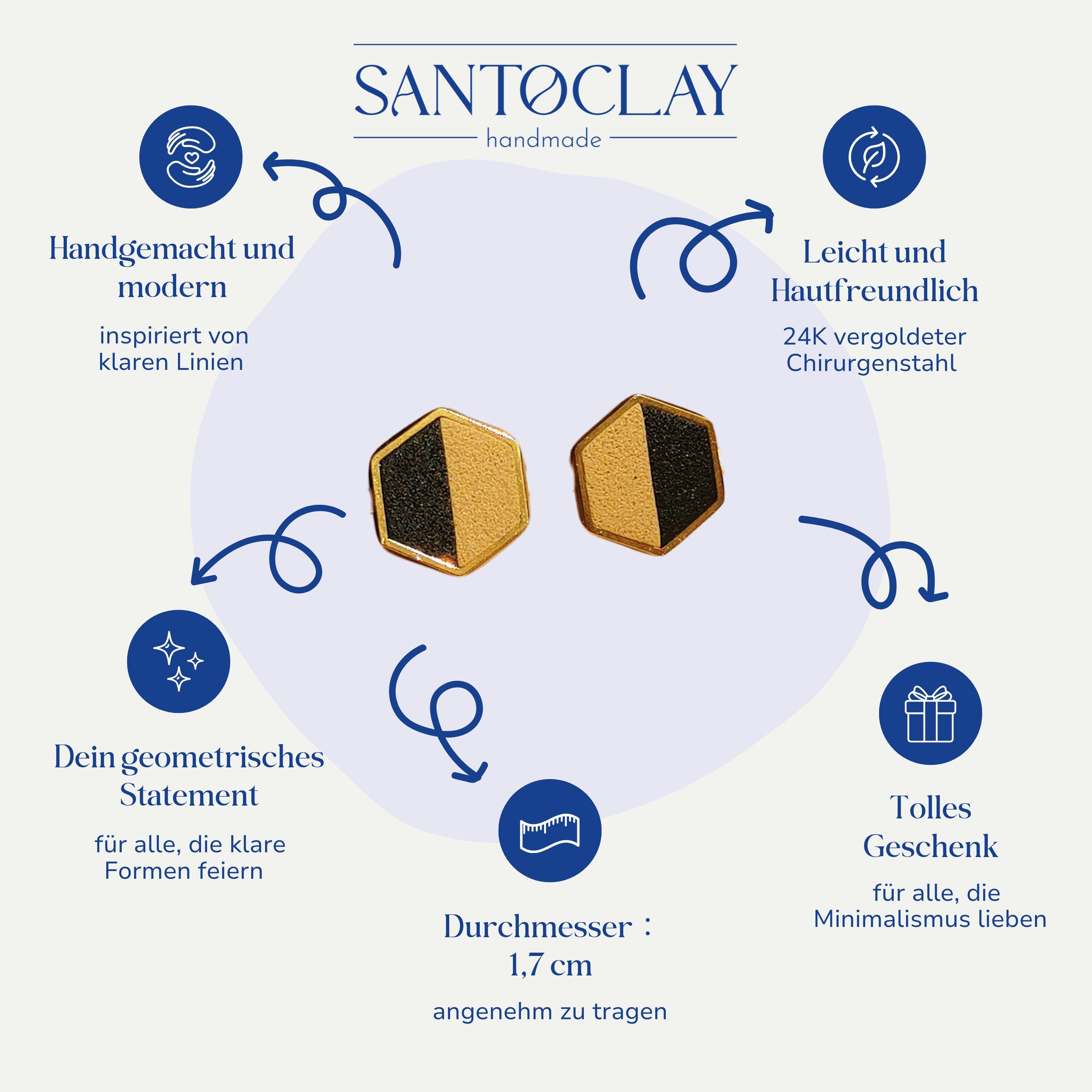 Vorteile der sechseckigen Ohrstecker 24k vergoldet von Santoclay im Überblick