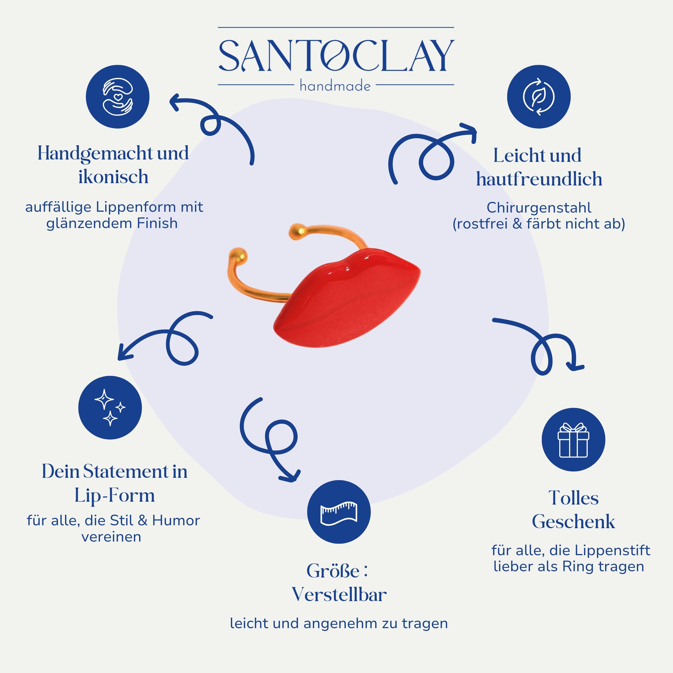 Vorteile des handgemachten Red Kiss Statement Rings in Rot von Santoclay im Überblick