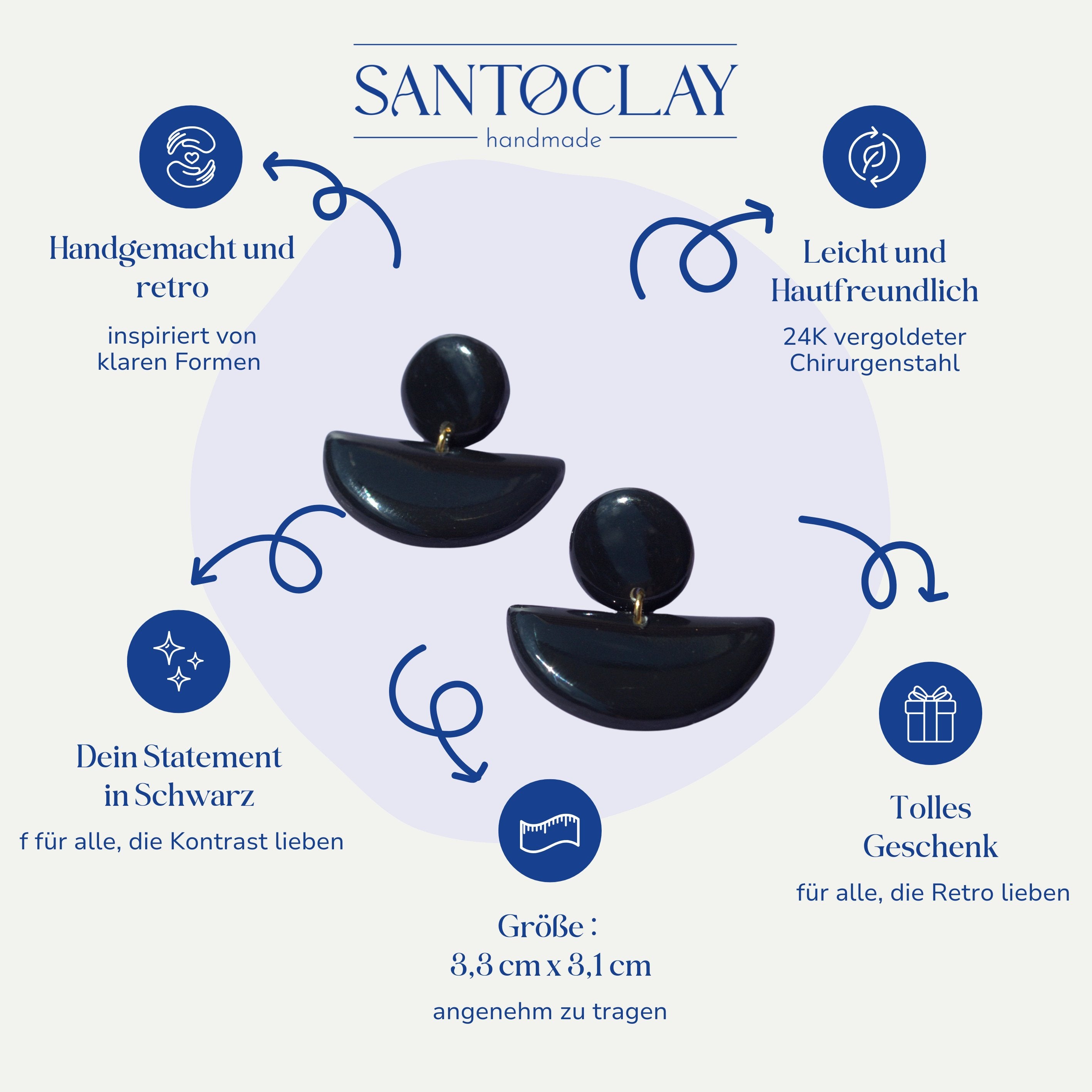 Vorteile der schwarzen Retro Ohrringe 24k vergoldet Cindy von Santoclay im Überblick