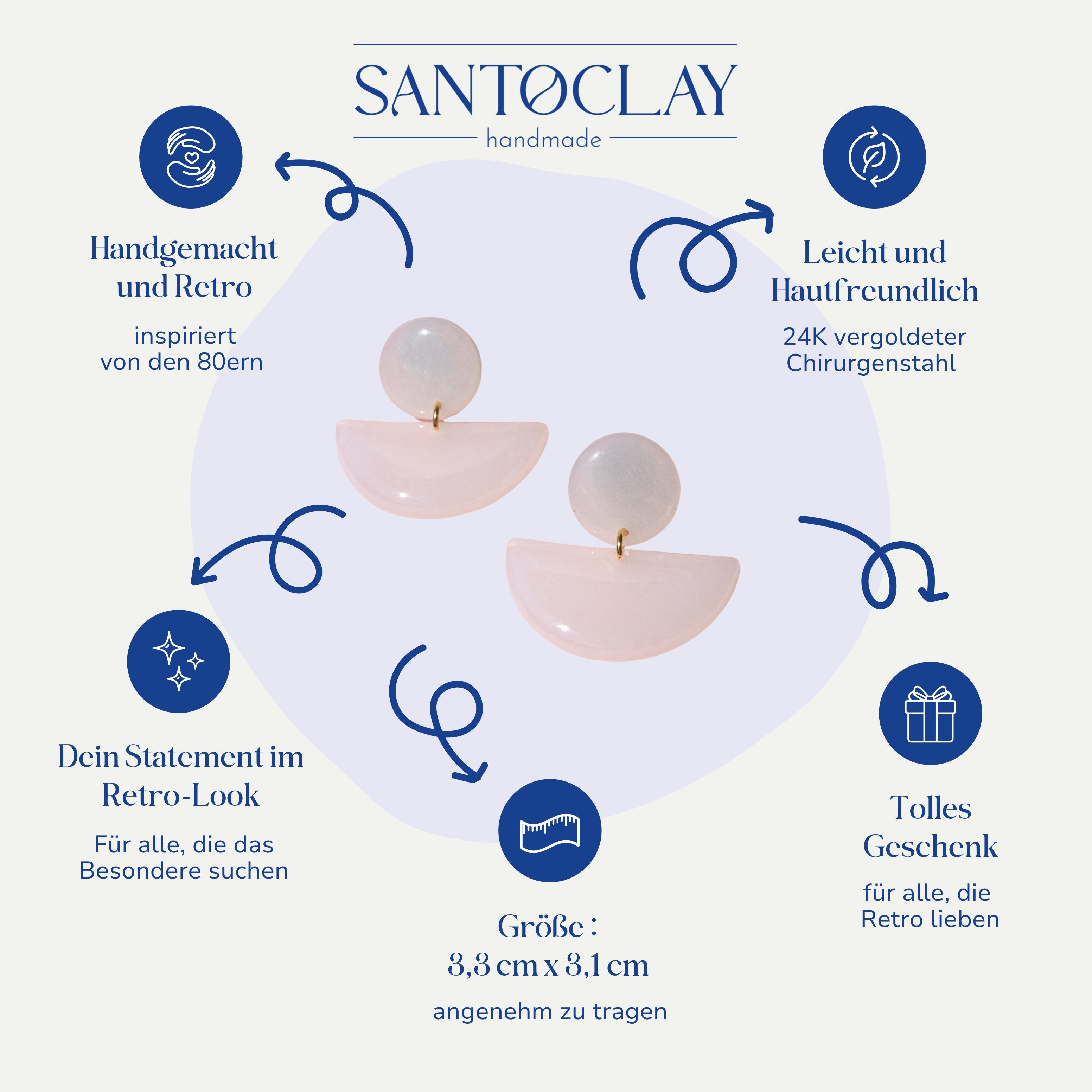 Vorteile der weißen Retro Ohrringe 24k vergoldet Cindy von Santoclay im Überblick