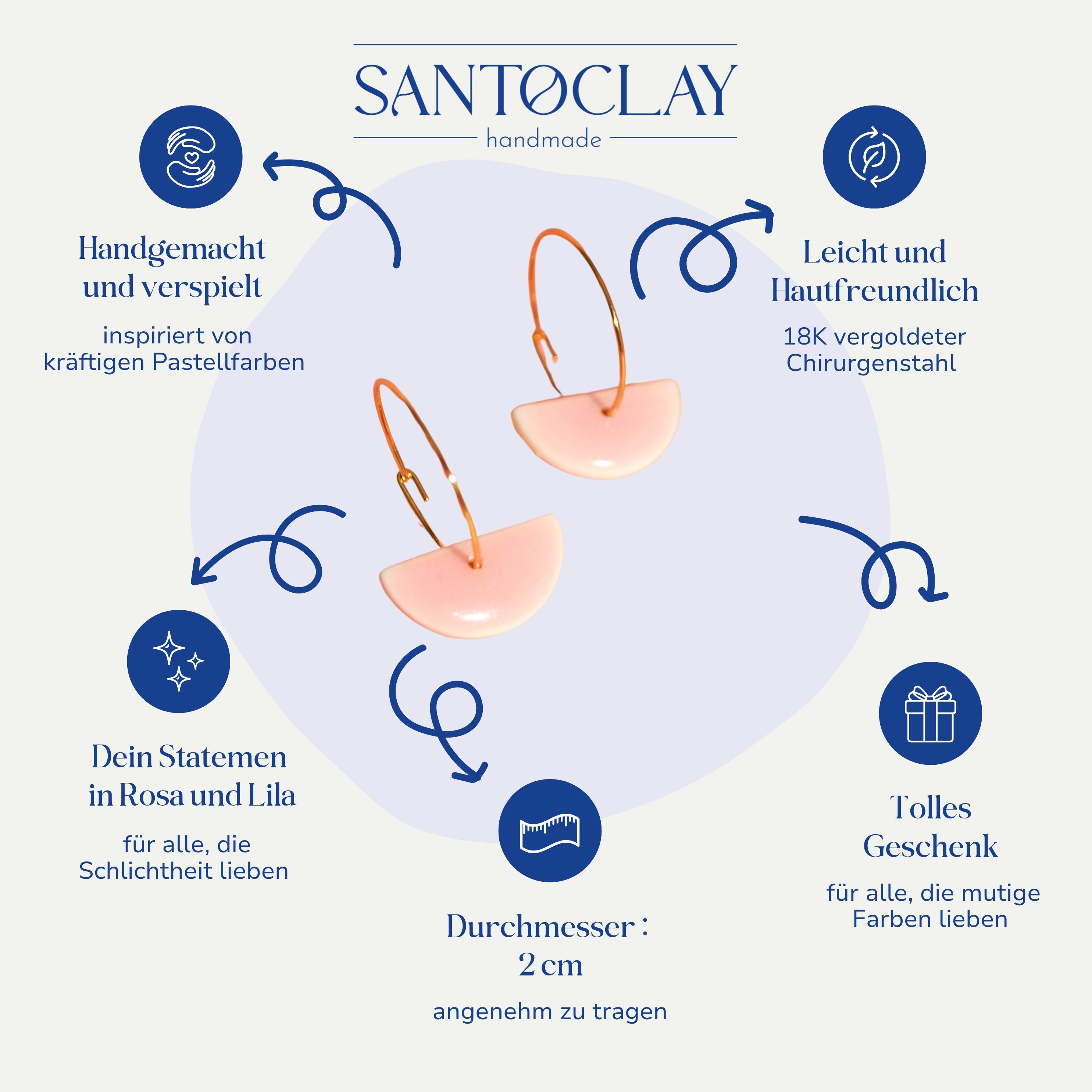 Vorteile der Statement Creolen rosa und lila vergoldet von Santoclay im Überblick