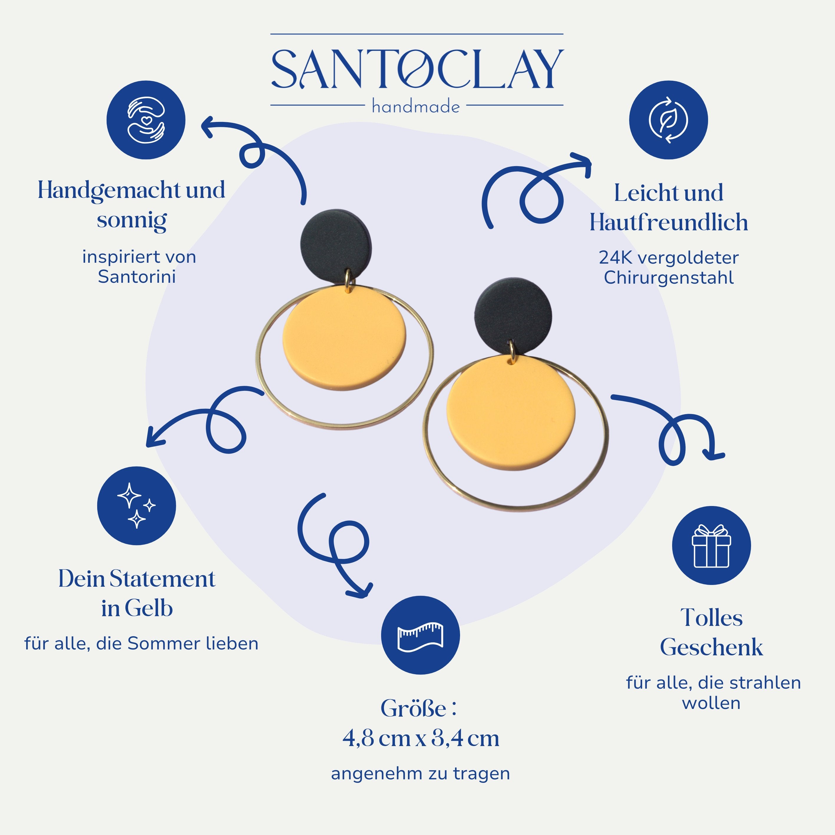 Vorteile der Statement Ohrringe gelb-gold Santorini von Santoclay im Überblick