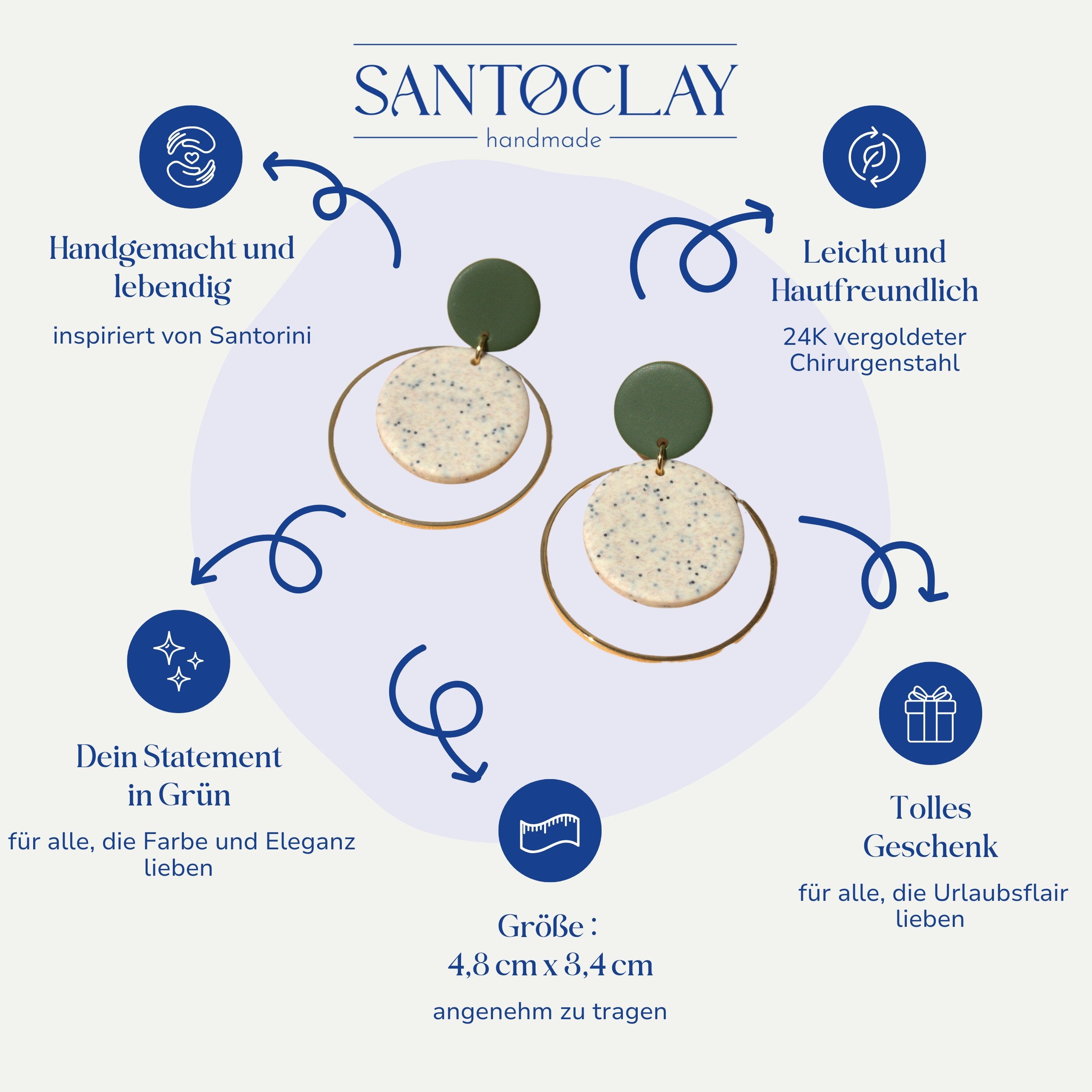 Vorteile der Statement Ohrringe grün-gold Santorini von Santoclay im Überblick