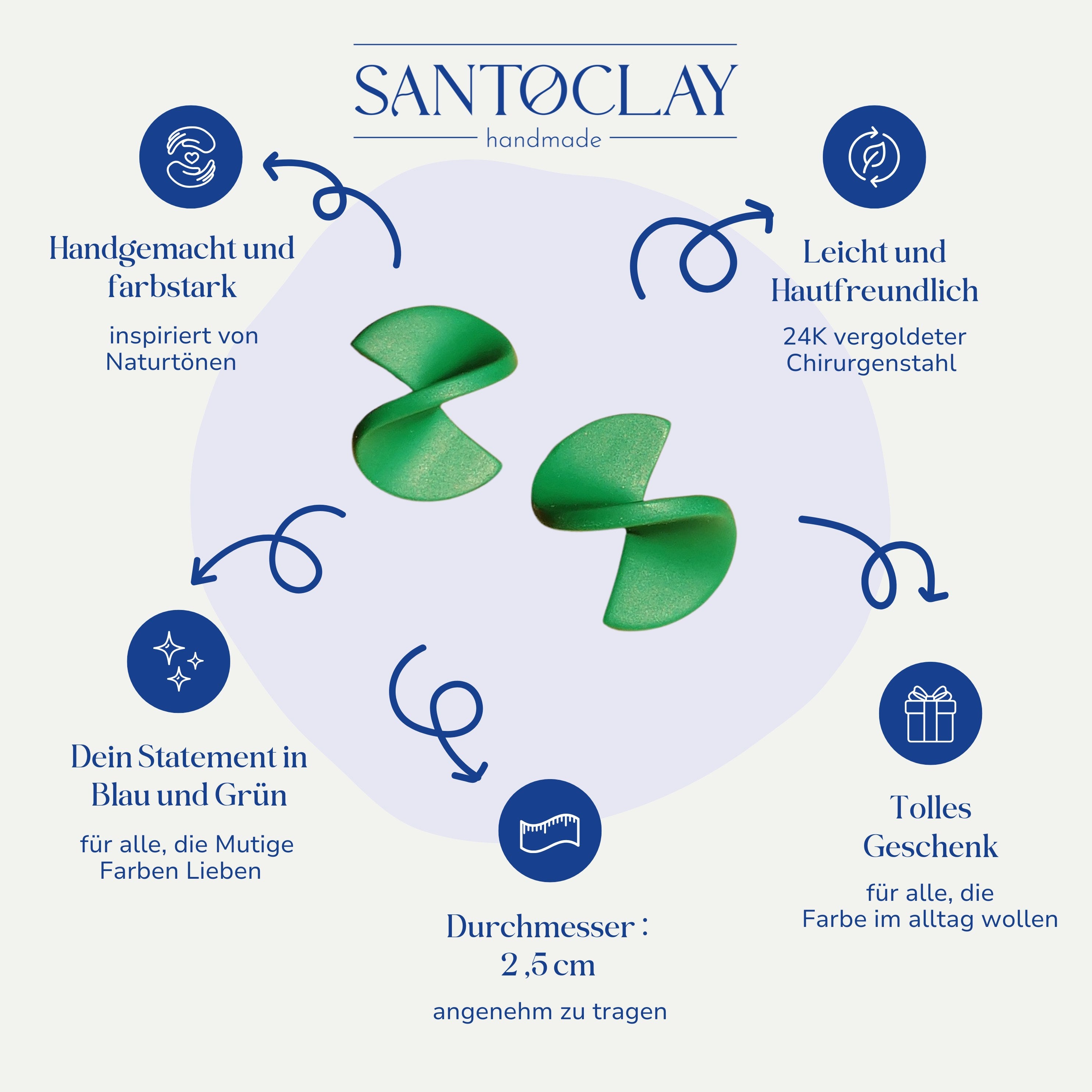 Vorteile der Statement Ohrstecker blau-grün von Santoclay im Überblick