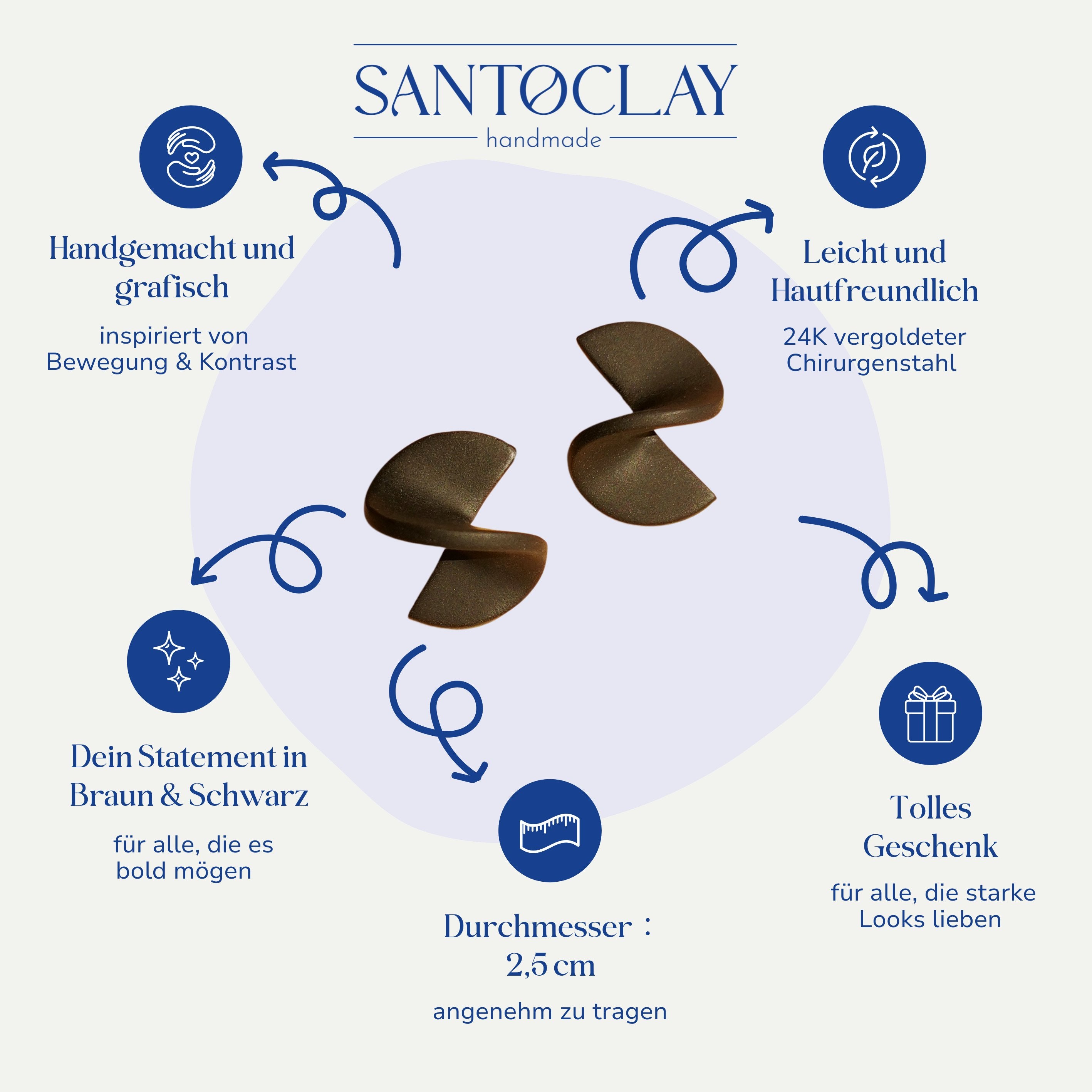 Vorteile der Statement Ohrstecker braun-schwarz gedreht von Santoclay im Überblick