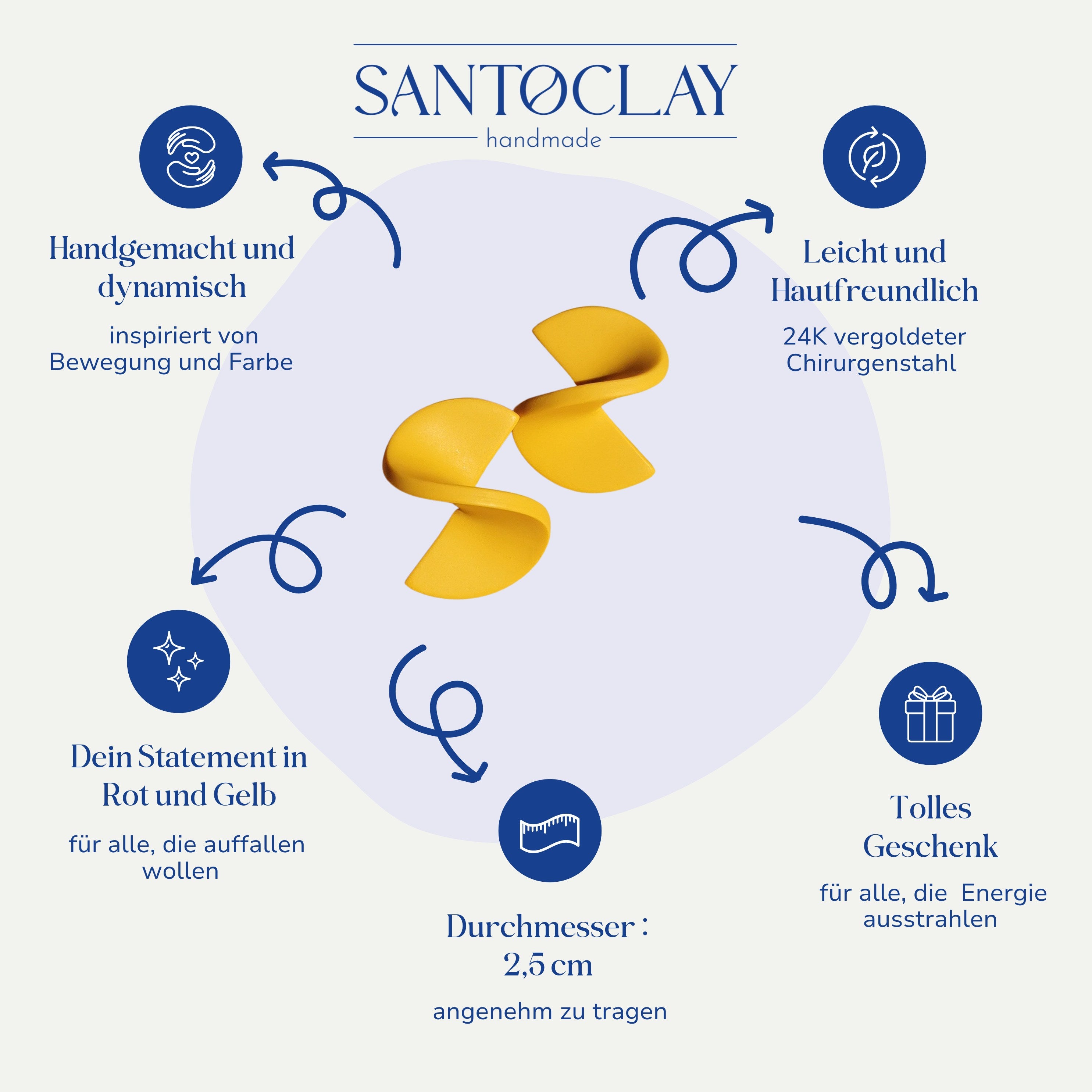 Vorteile der Statement Ohrstecker rot-gelb gedreht von Santoclay im Überblick