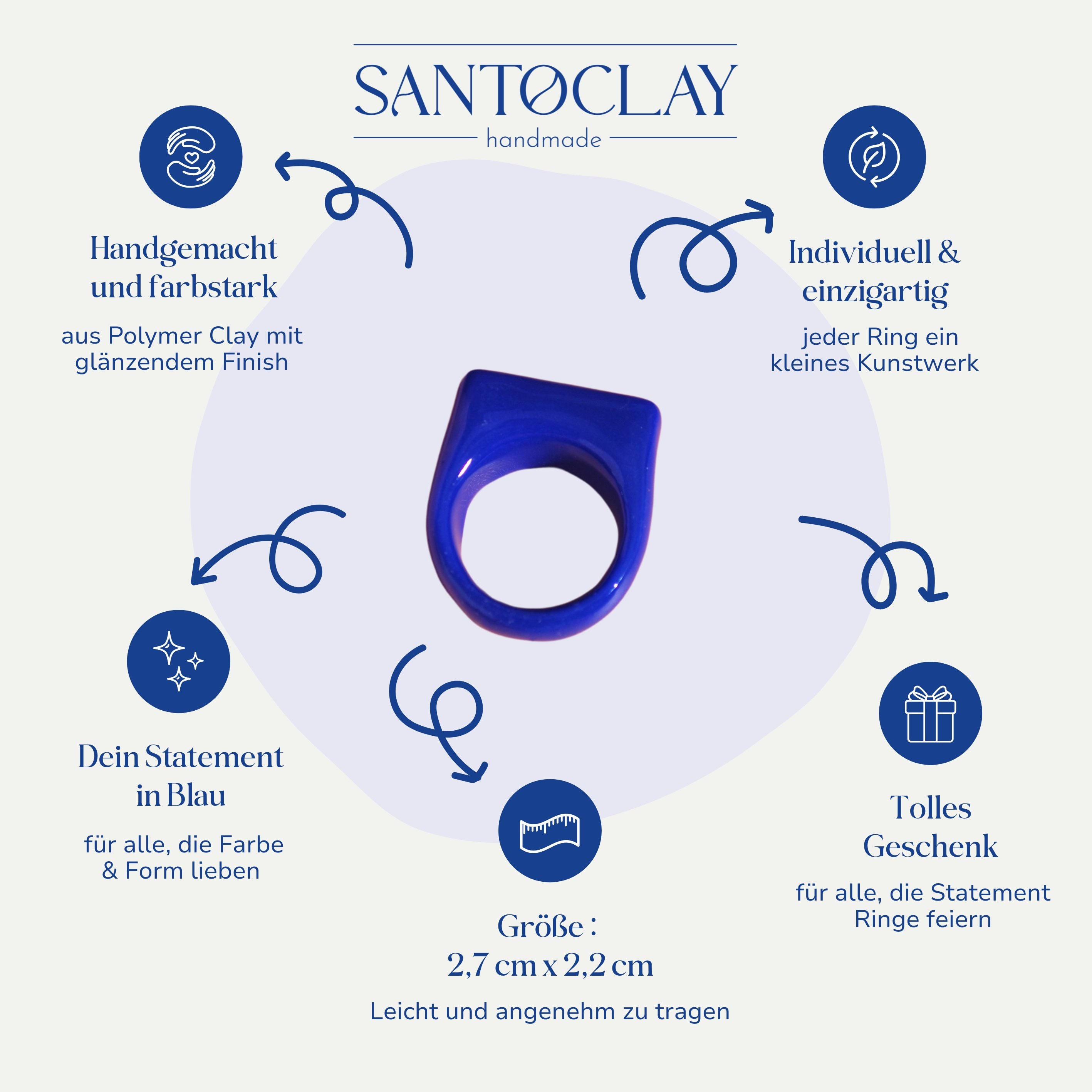 Vorteile des handgemachten blauen Statement Rings von Santoclay im Überblick