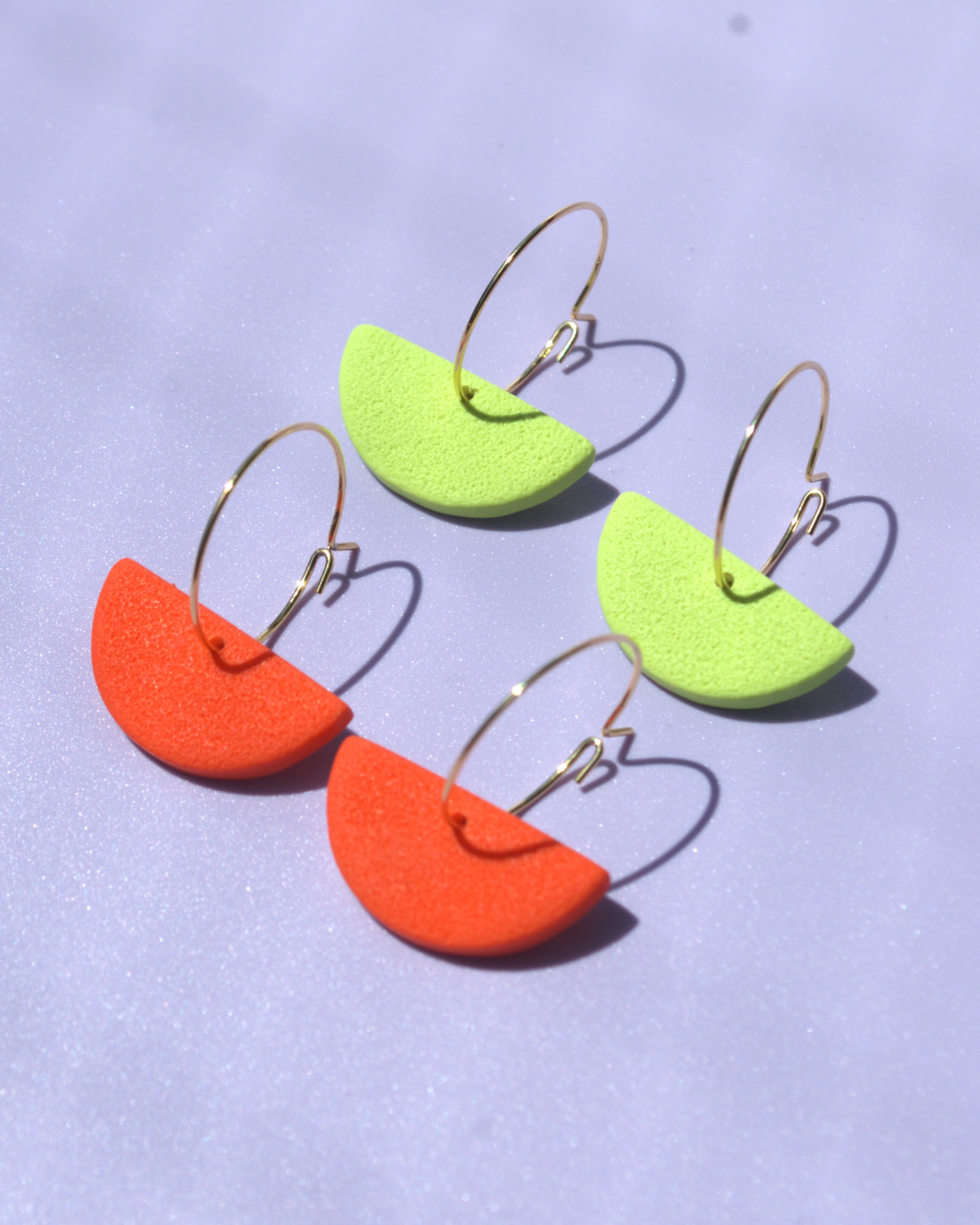 Bunte Creolen in Orange & Lemon– handgefertigt & leicht aus Polymerton